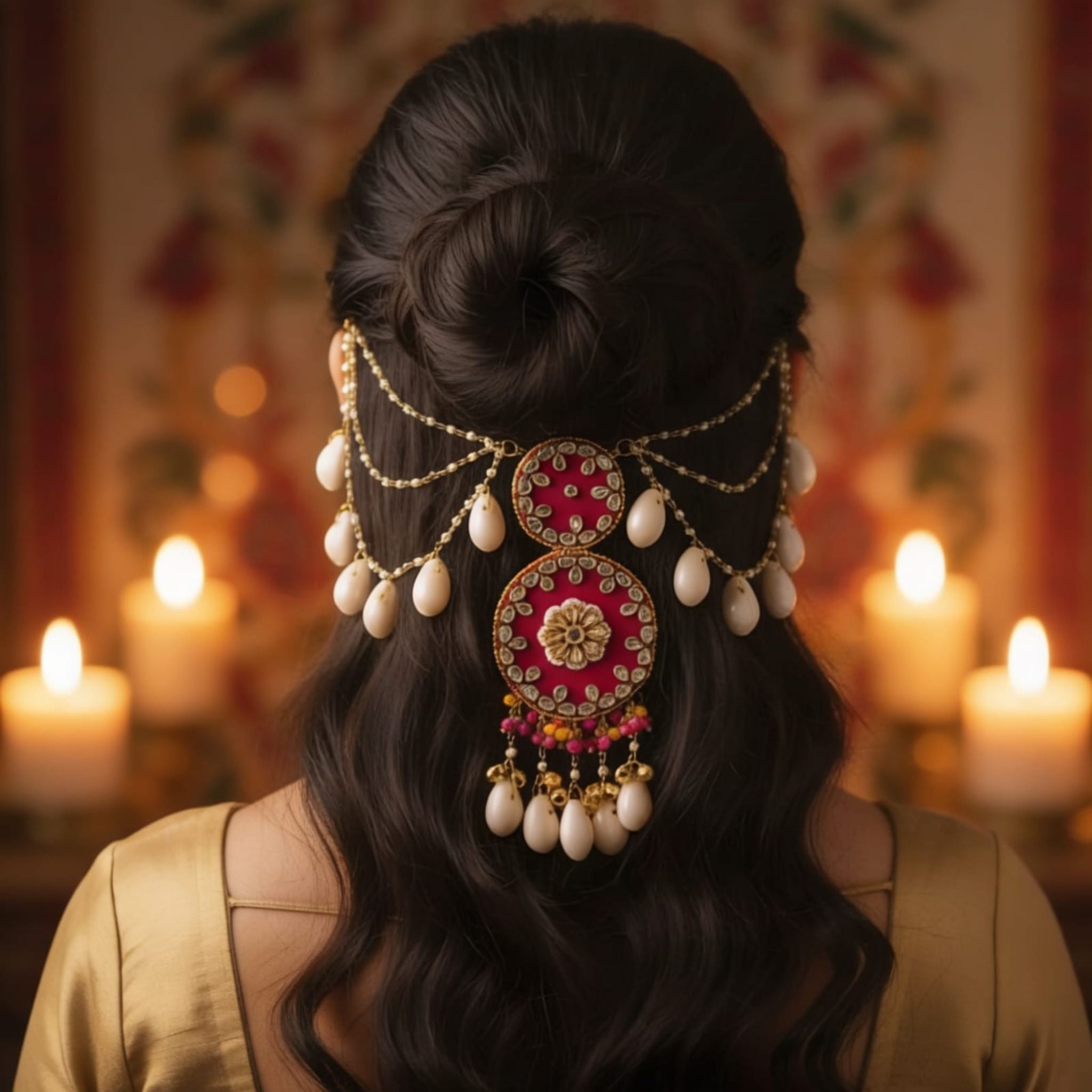 Gulnar Passa Pomegranate Flower Hair Piece By Suryatra