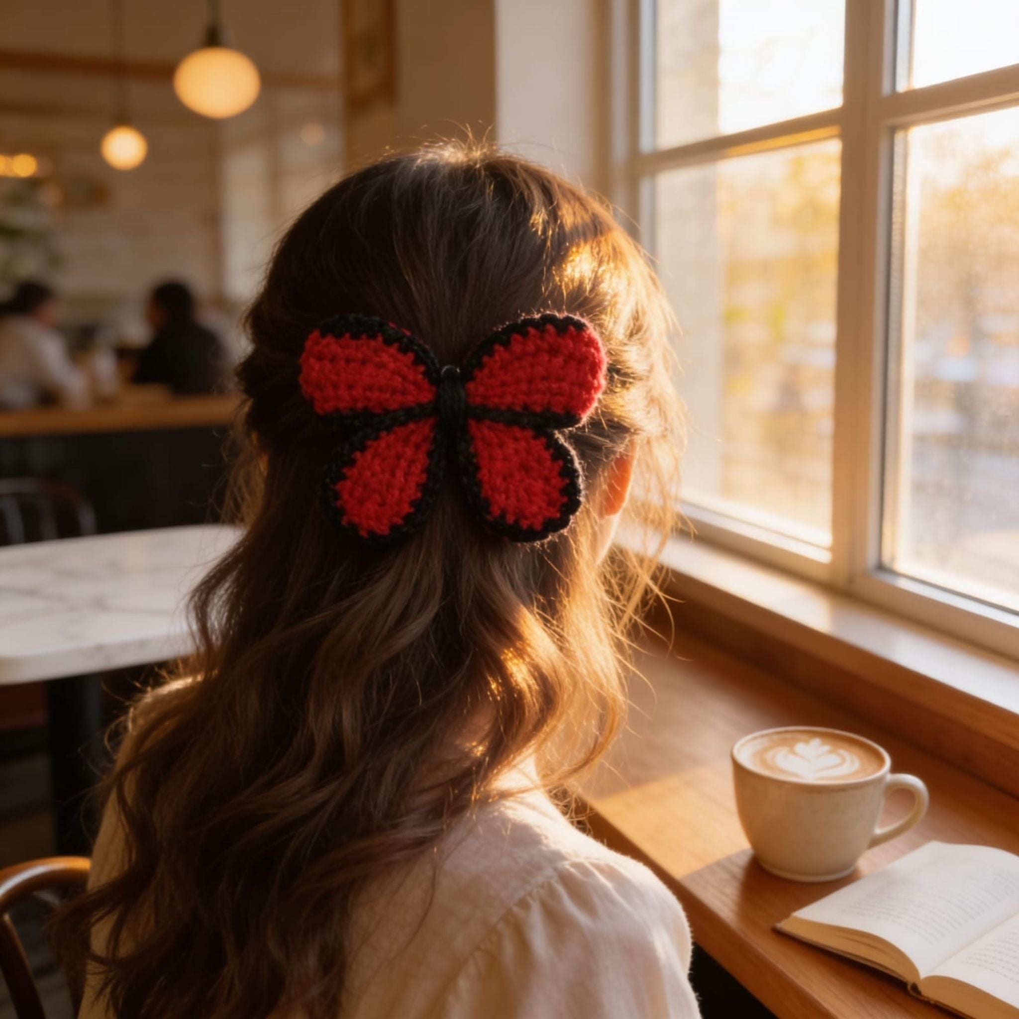 Crimson Noir Bloom Crochet Hair Clip By Suryatra | Red & Black