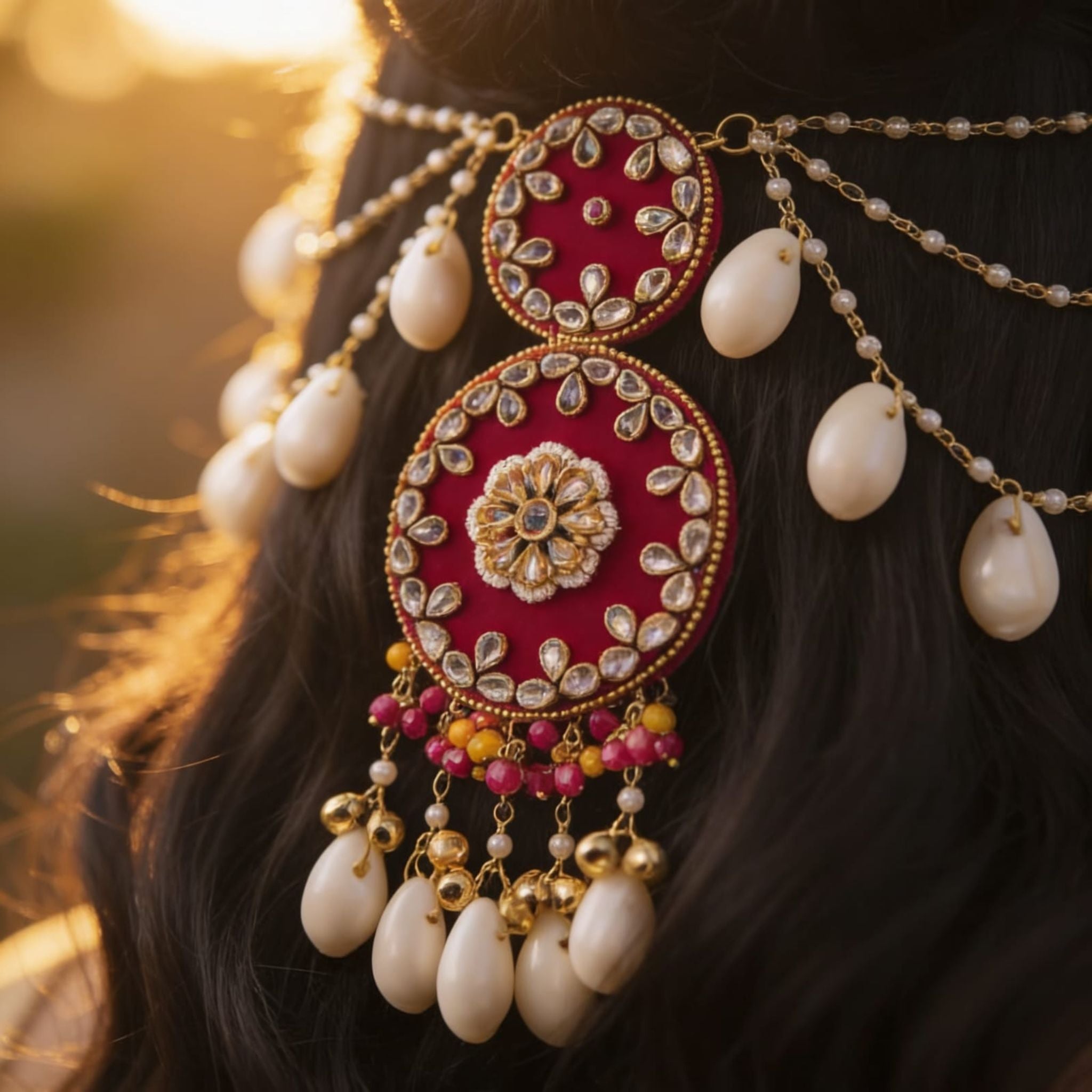Gulnar Passa Pomegranate Flower Hair Piece By Suryatra
