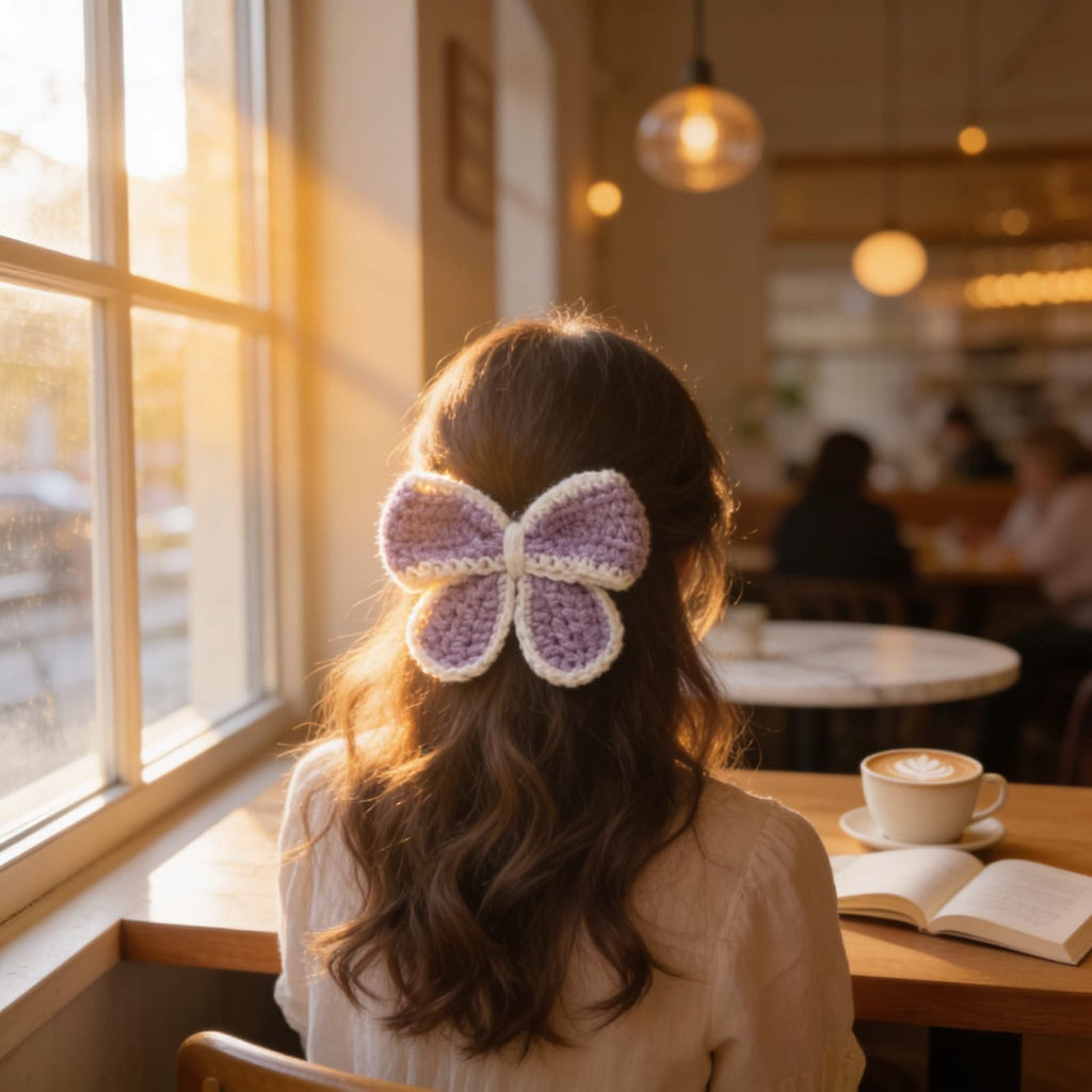 Lavender Bloom Crochet Hair Clip By Suryatra | Soft Purple & Cream