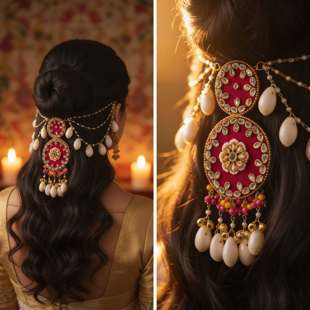 Gulnar Passa Pomegranate Flower Hair Piece By Suryatra