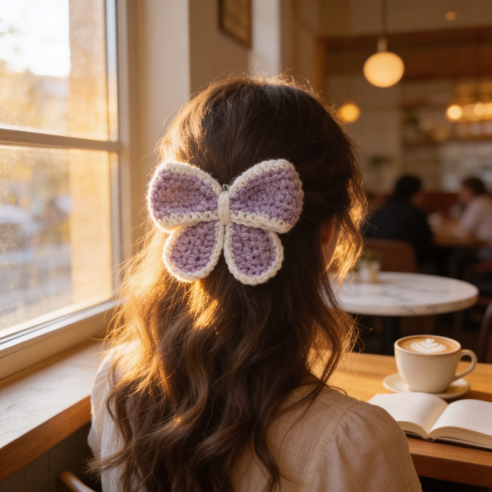 Lavender Bloom Crochet Hair Clip By Suryatra | Soft Purple & Cream