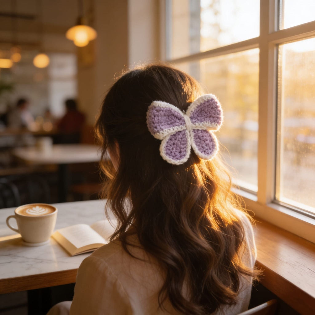 Lavender Bloom Crochet Hair Clip By Suryatra | Soft Purple & Cream