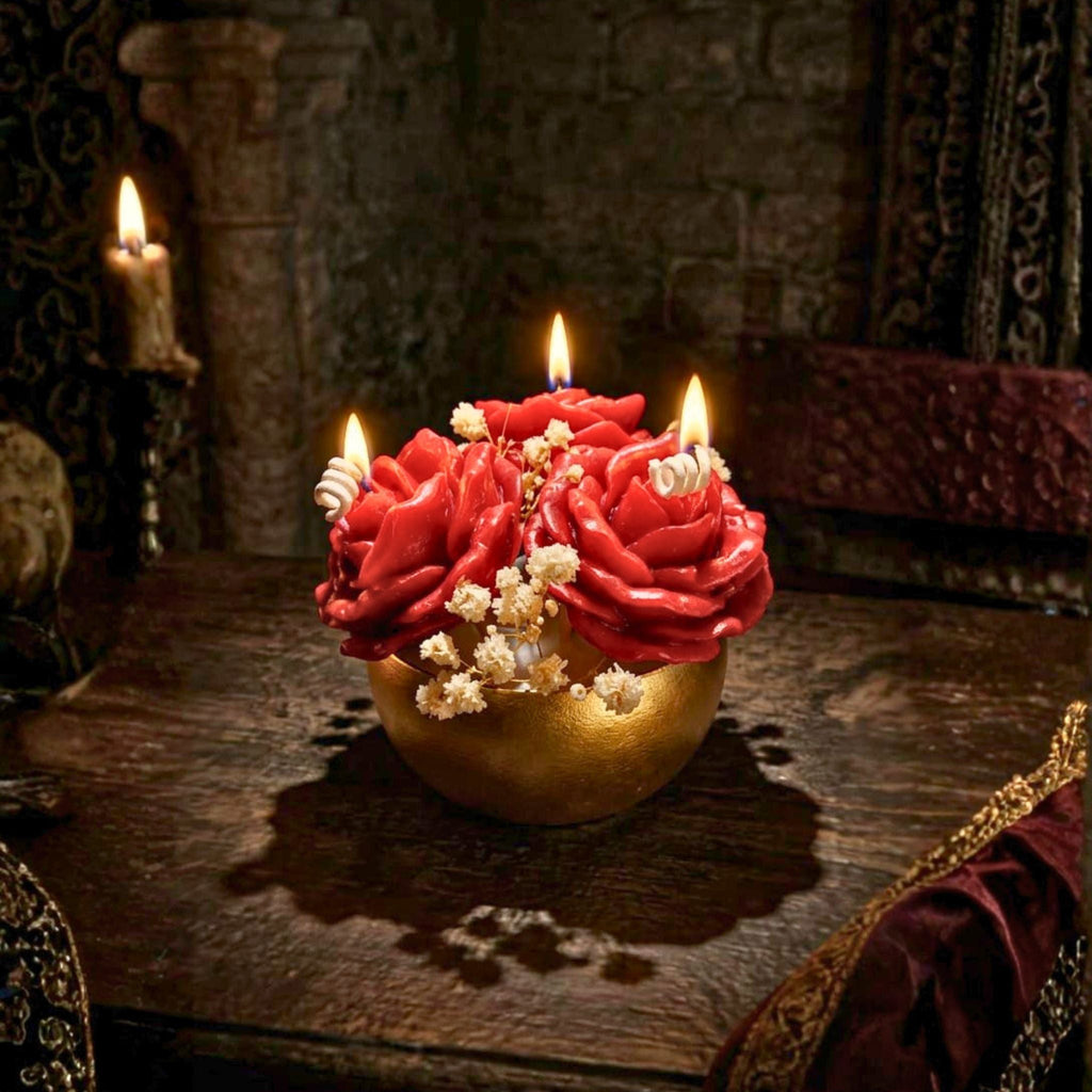 Radiant Bouquet of Roses Captured Candle by Suryatra