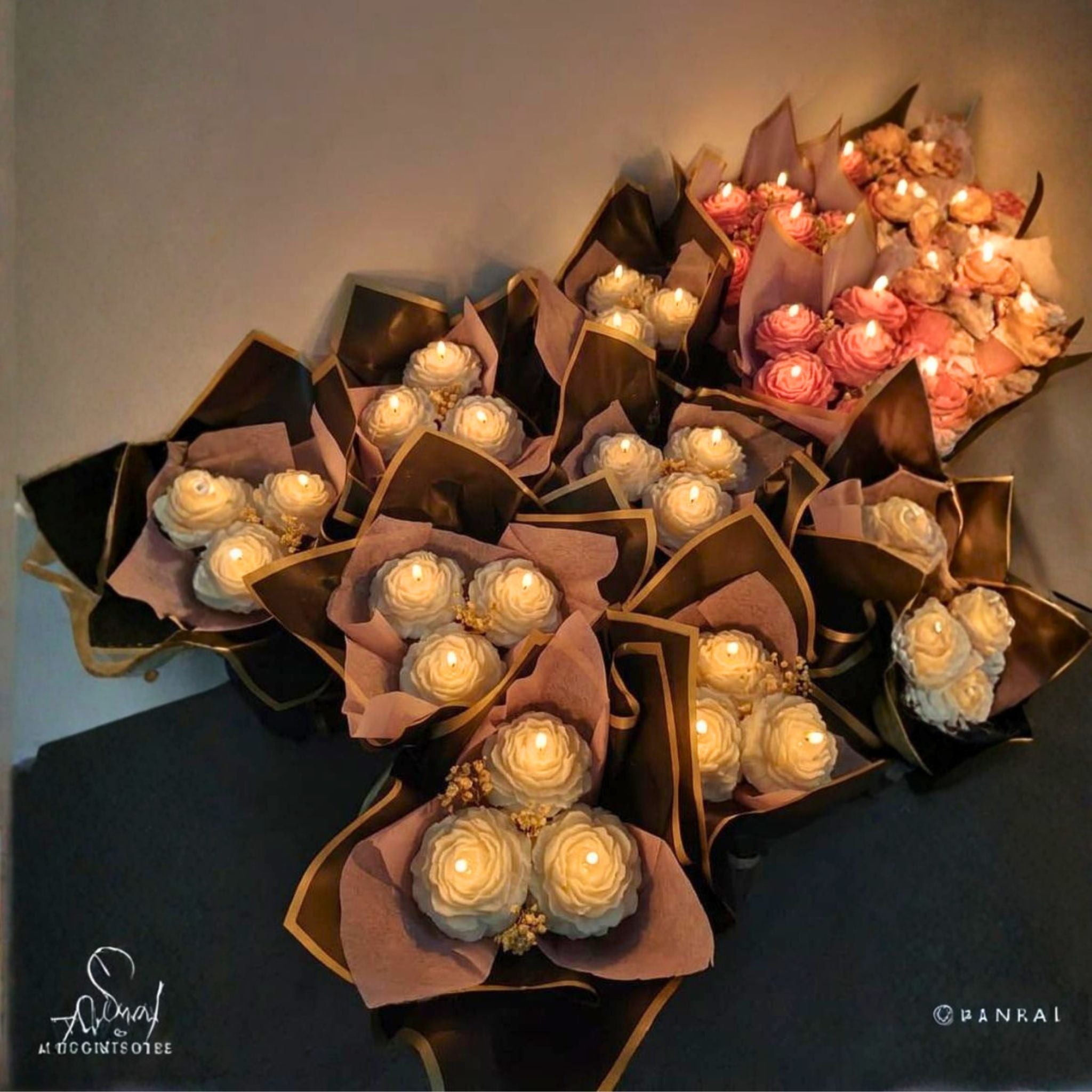 Ivory Rose Glow Bouquet Candle Set by Suryatra