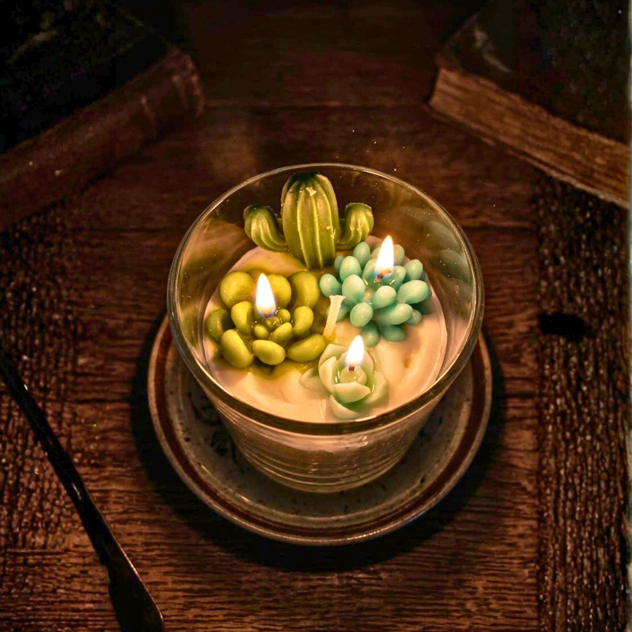 Desert Bloom Succulent Candle Glass by Suryatra