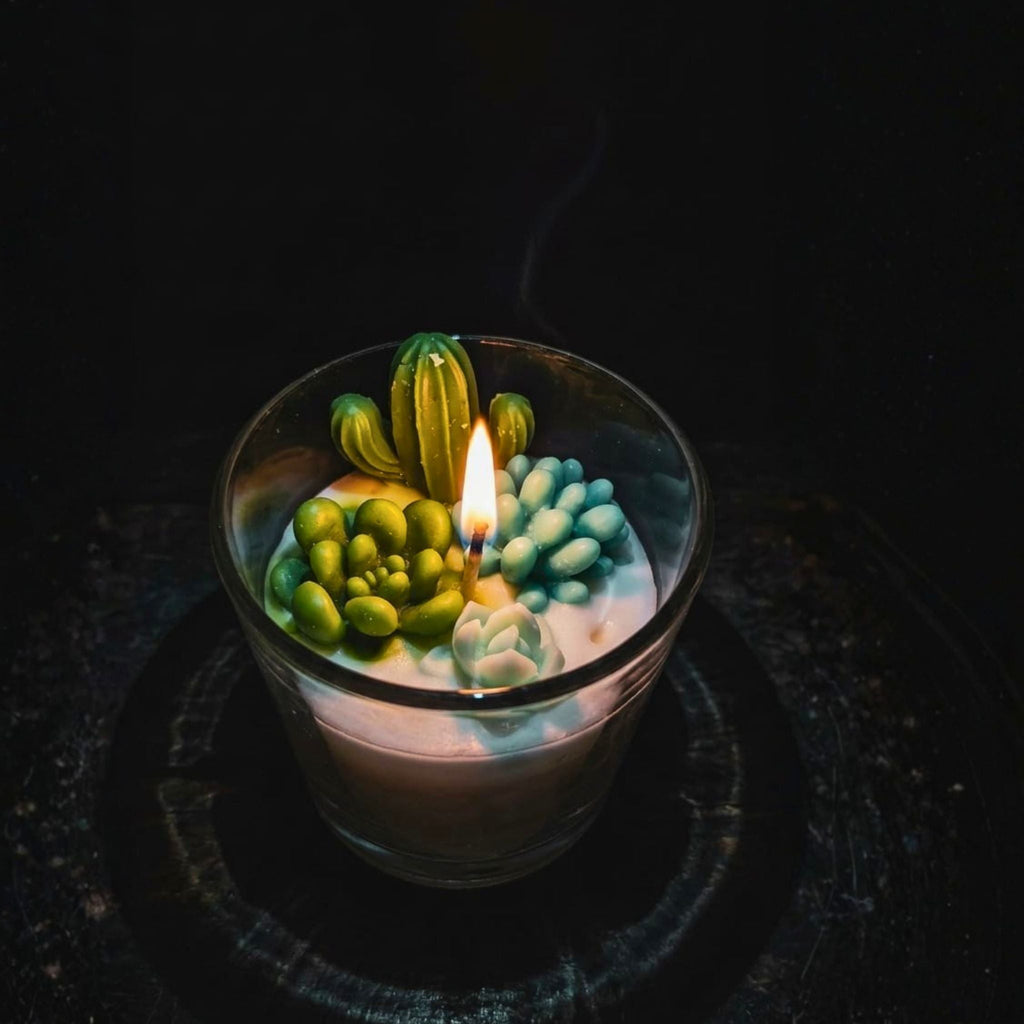 Desert Bloom Succulent Candle Glass by Suryatra