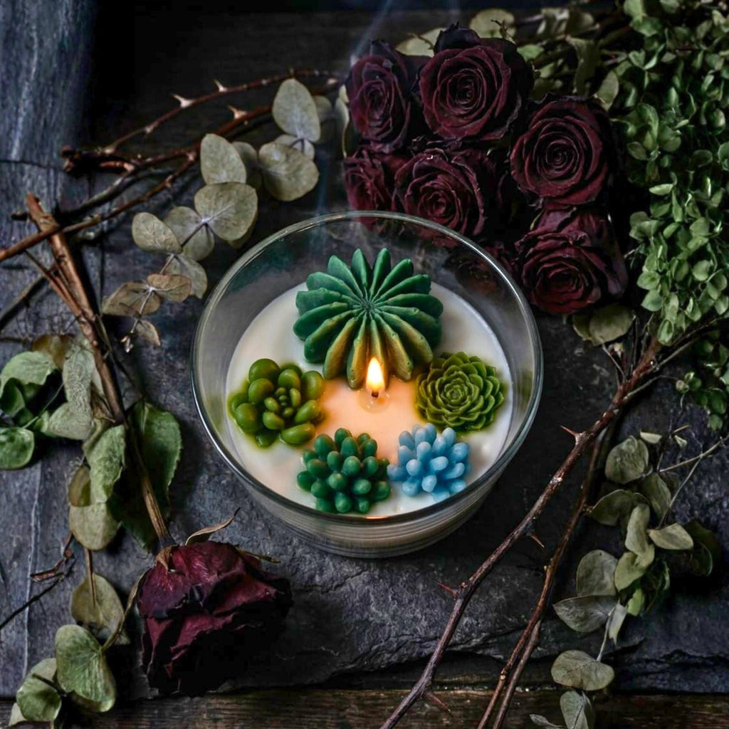 Desert Bloom Succulent Candle Glass by Suryatra