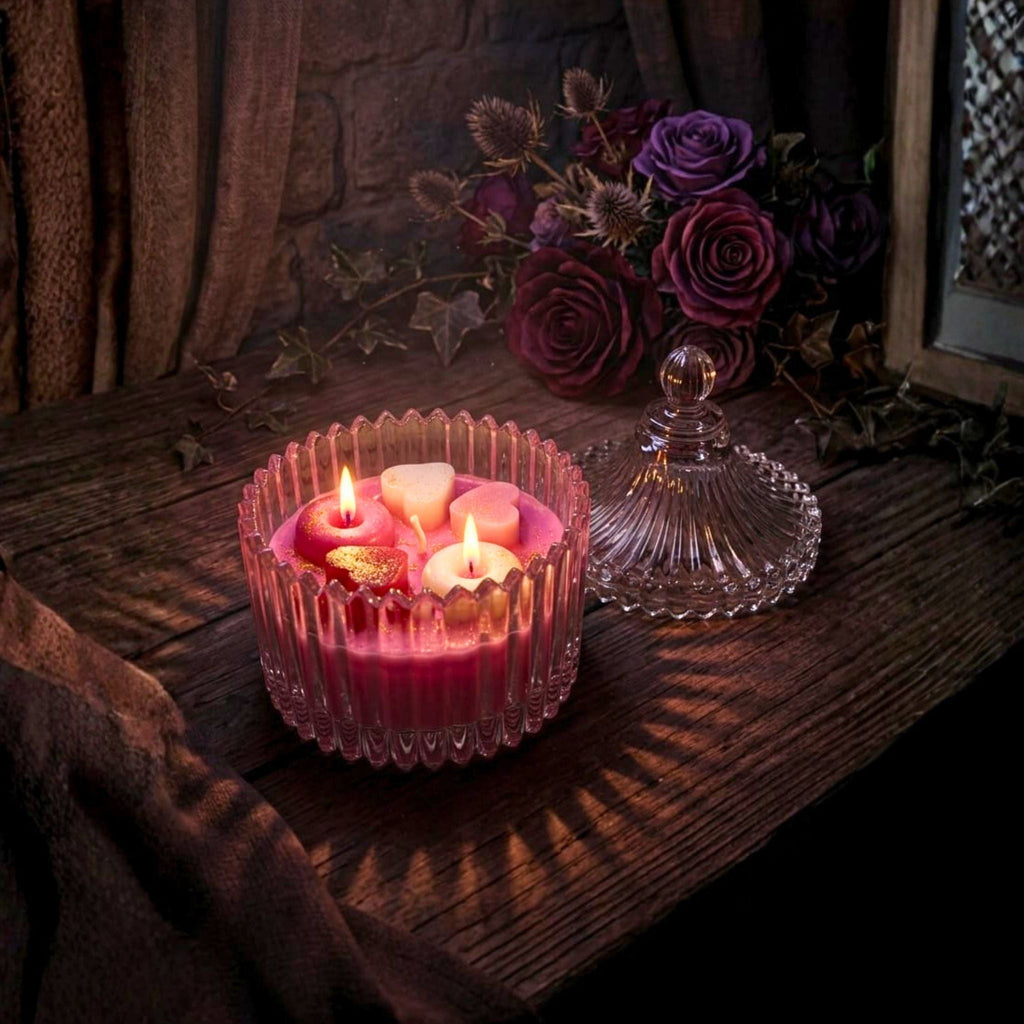 Romantic Heart Glow Glass Candle by Suryatra