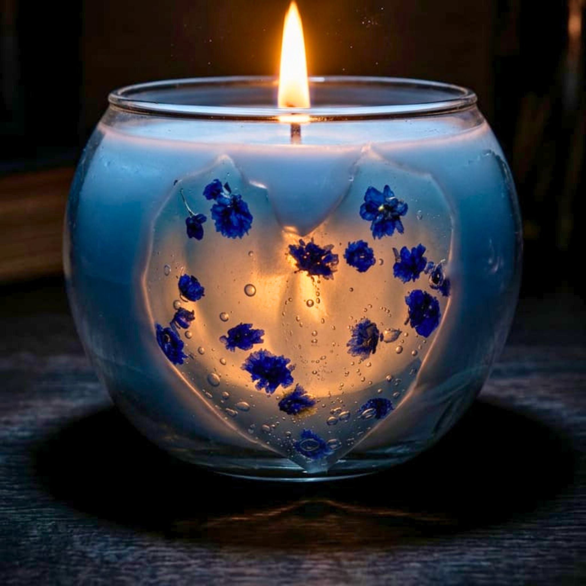 Blue Bloom Heart Glass Candle by Suryatra