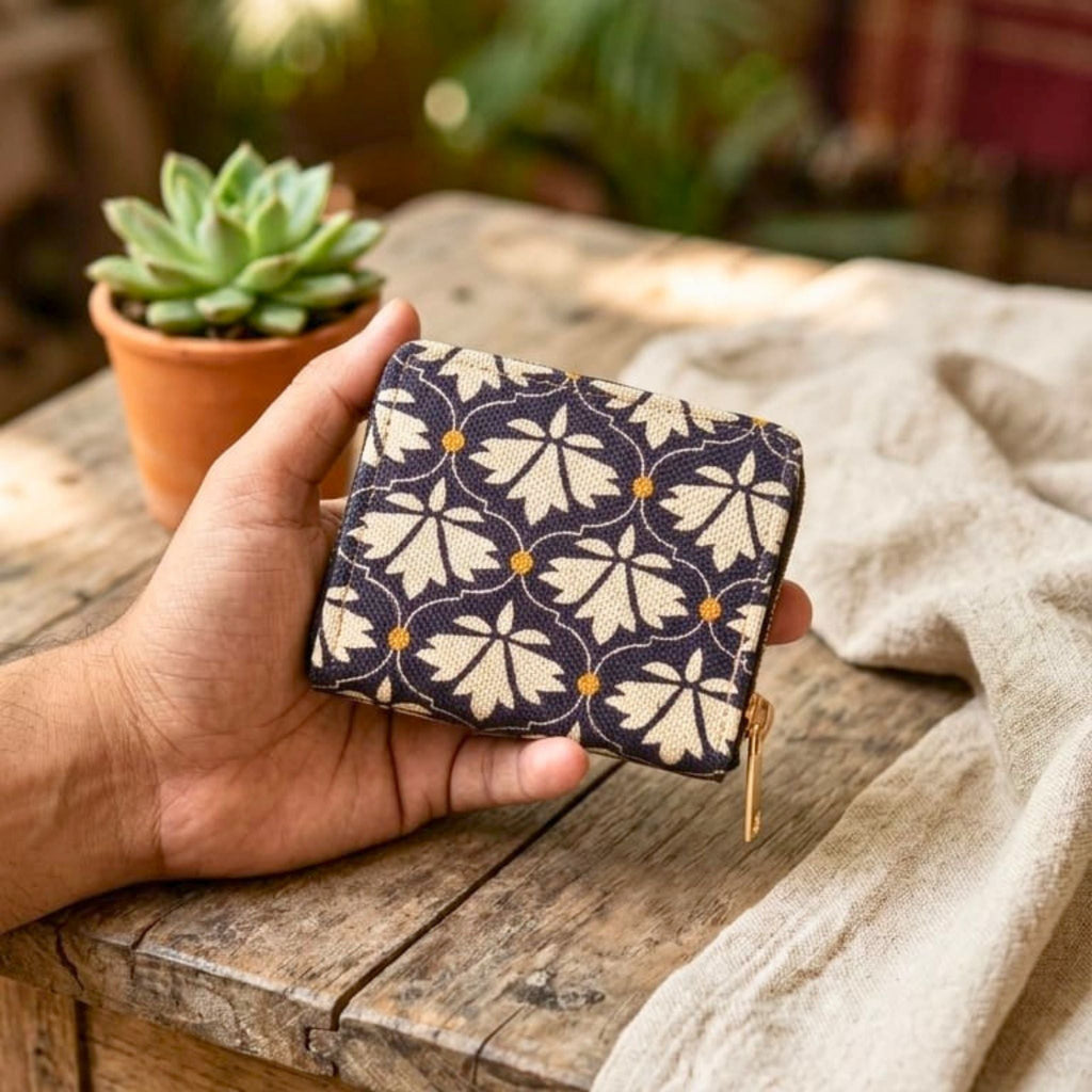 Floral Pattern Coin Pouch (Blue and Yellow) by Suryatra