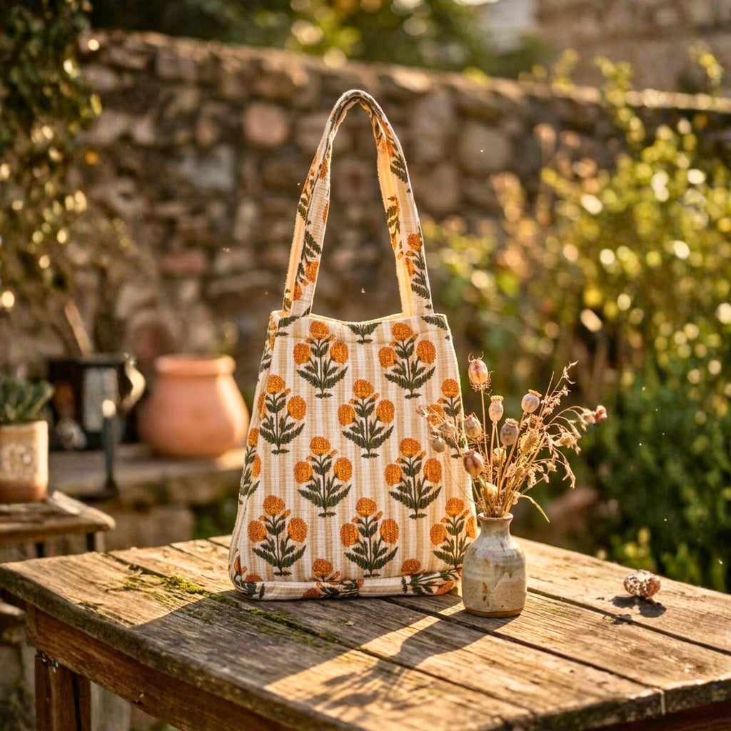 Convertible Tote (16*20 size) Yellow Pattern by Suryatra