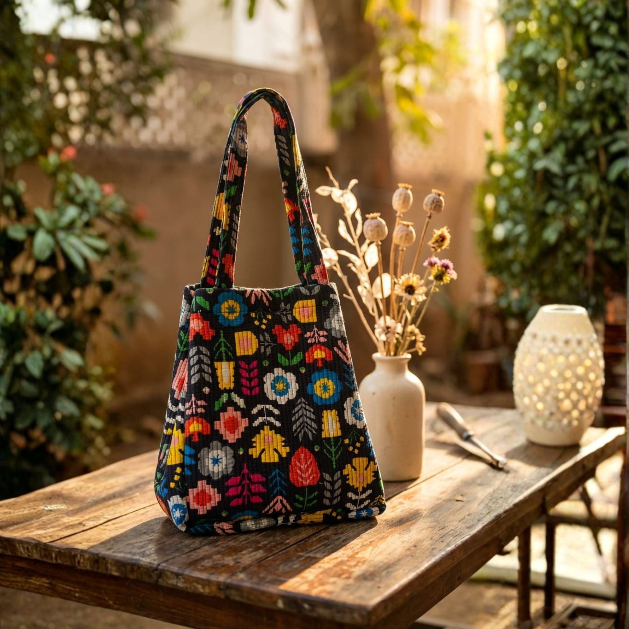 Convertible Tote (16*20 size) Yellow and Black Pattern by Suryatra