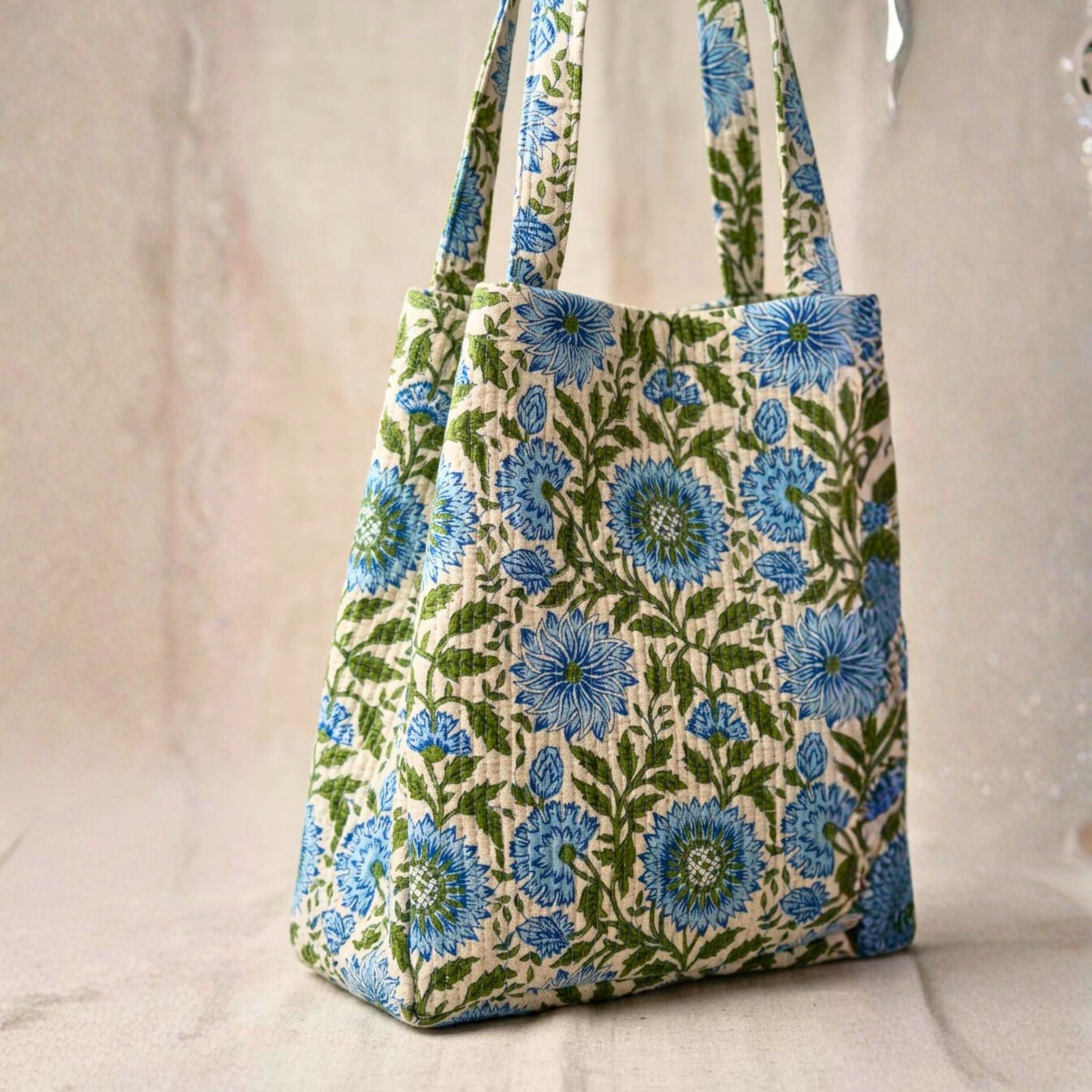 Convertible Tote (16*20 size) Sky Blue and green Pattern by Suryatra