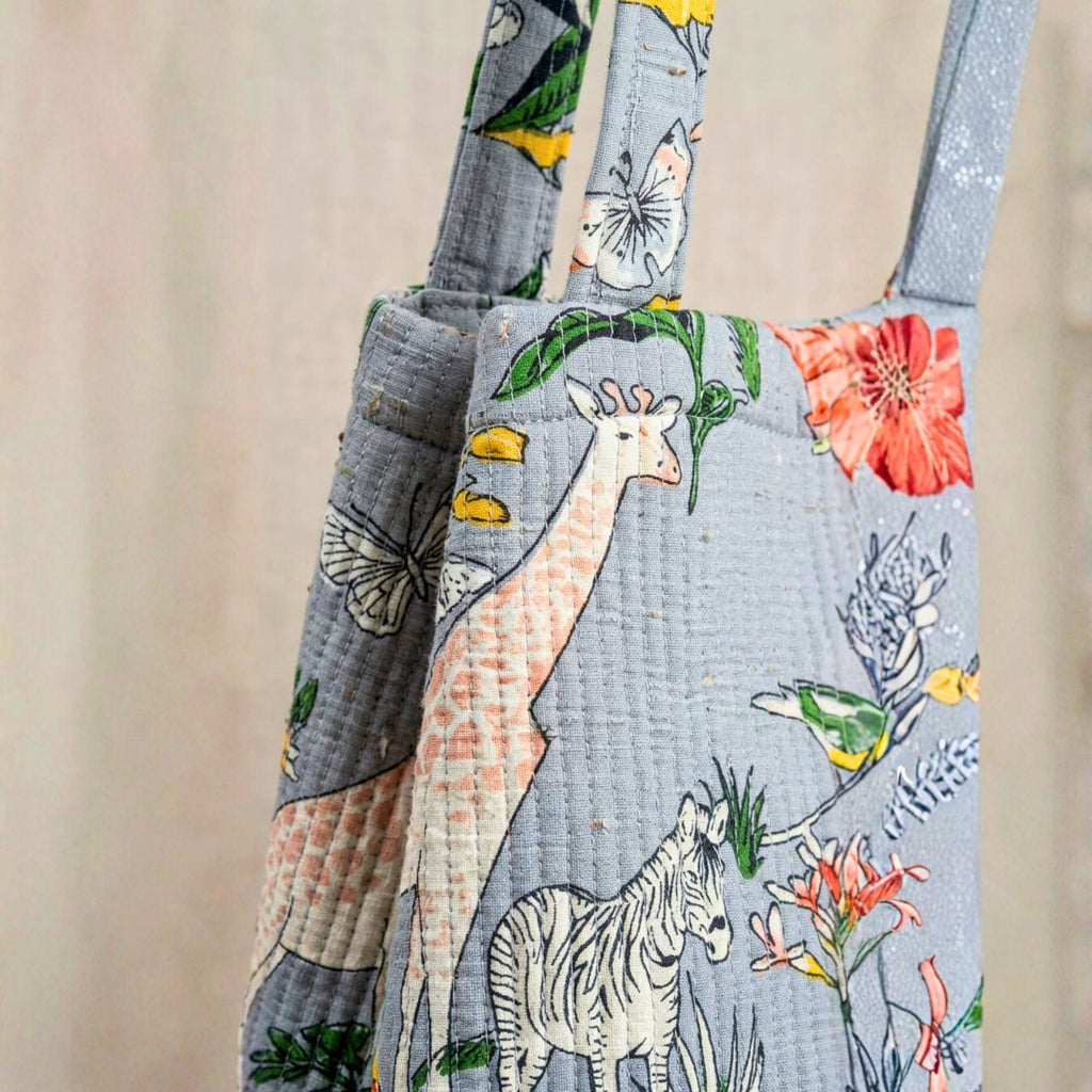 Convertible Tote (16*20 size) Gray and Green Pattern by Suryatra