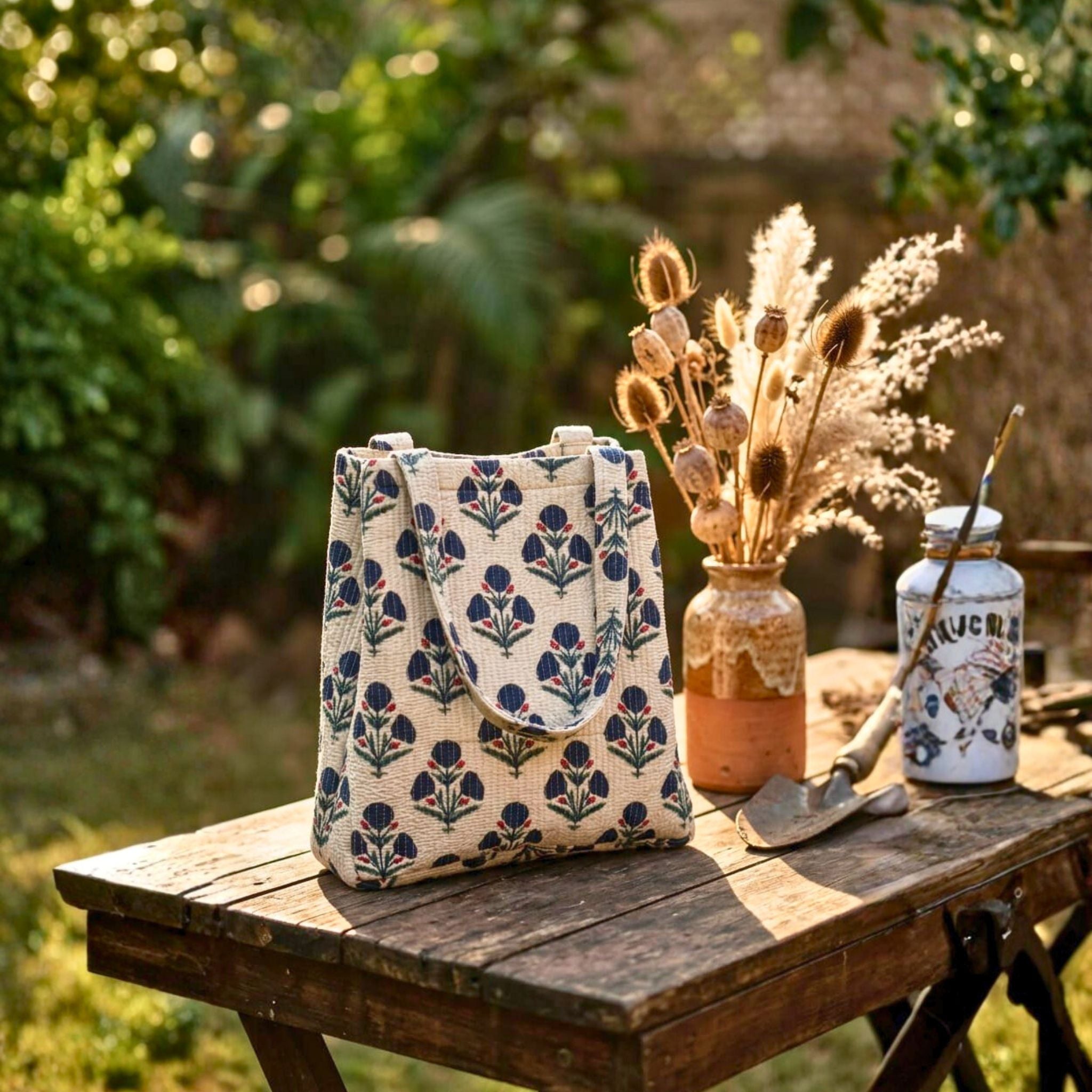 Convertible Tote (16*20 size) off white Pattern by Suryatra