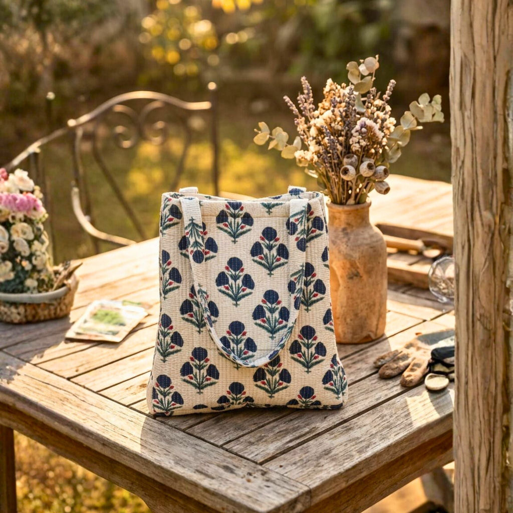 Convertible Tote (16*20 size) off white Pattern by Suryatra
