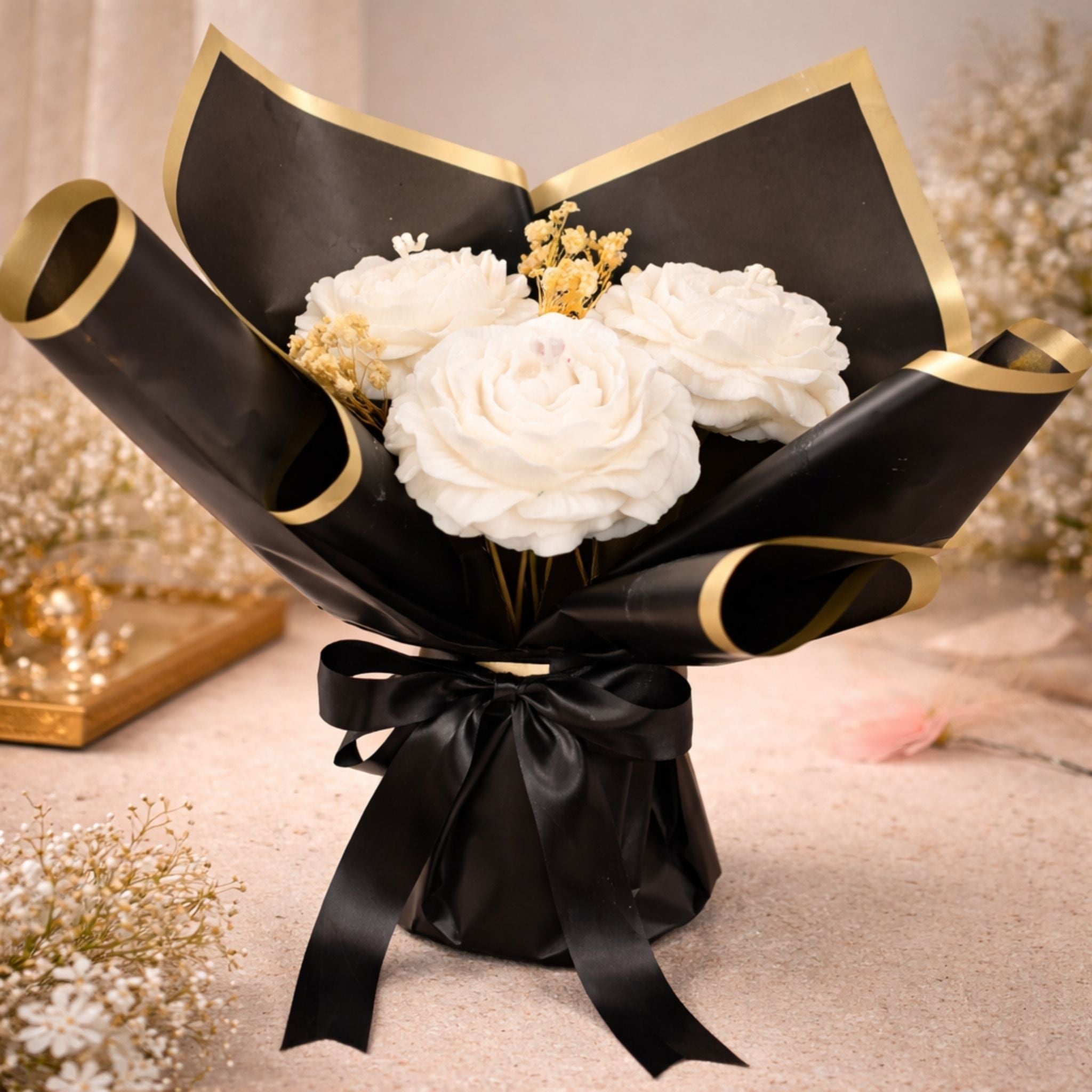 Elegant Bouquet of Handcrafted wax Roses Wrapped in Luxury by Suryatra