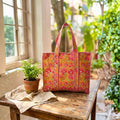 Quilted Tote Bag With Zip Closure (Yellow and Pink) by Suryatra