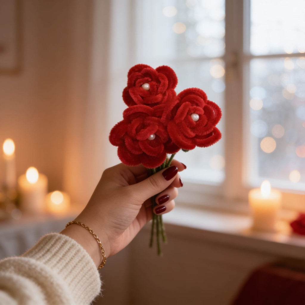 Blush Rose Pipe-Cleaner Crochet (Set of 3 Red) by Suryatra