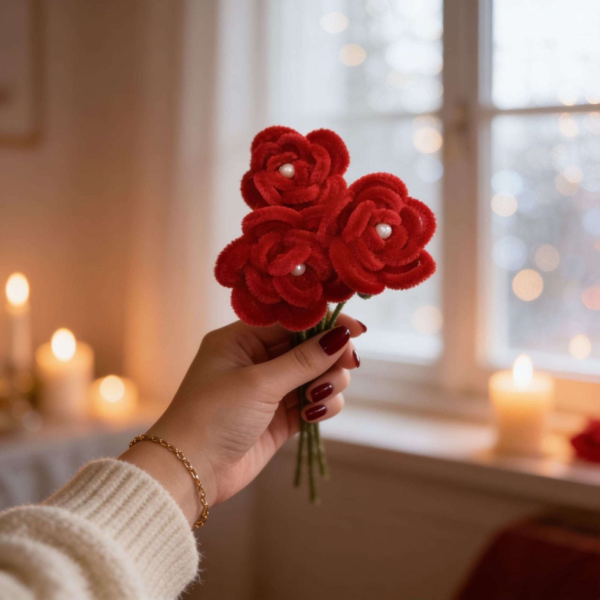 Blush Rose Pipe-Cleaner Crochet (Set of 3 Red) by Suryatra