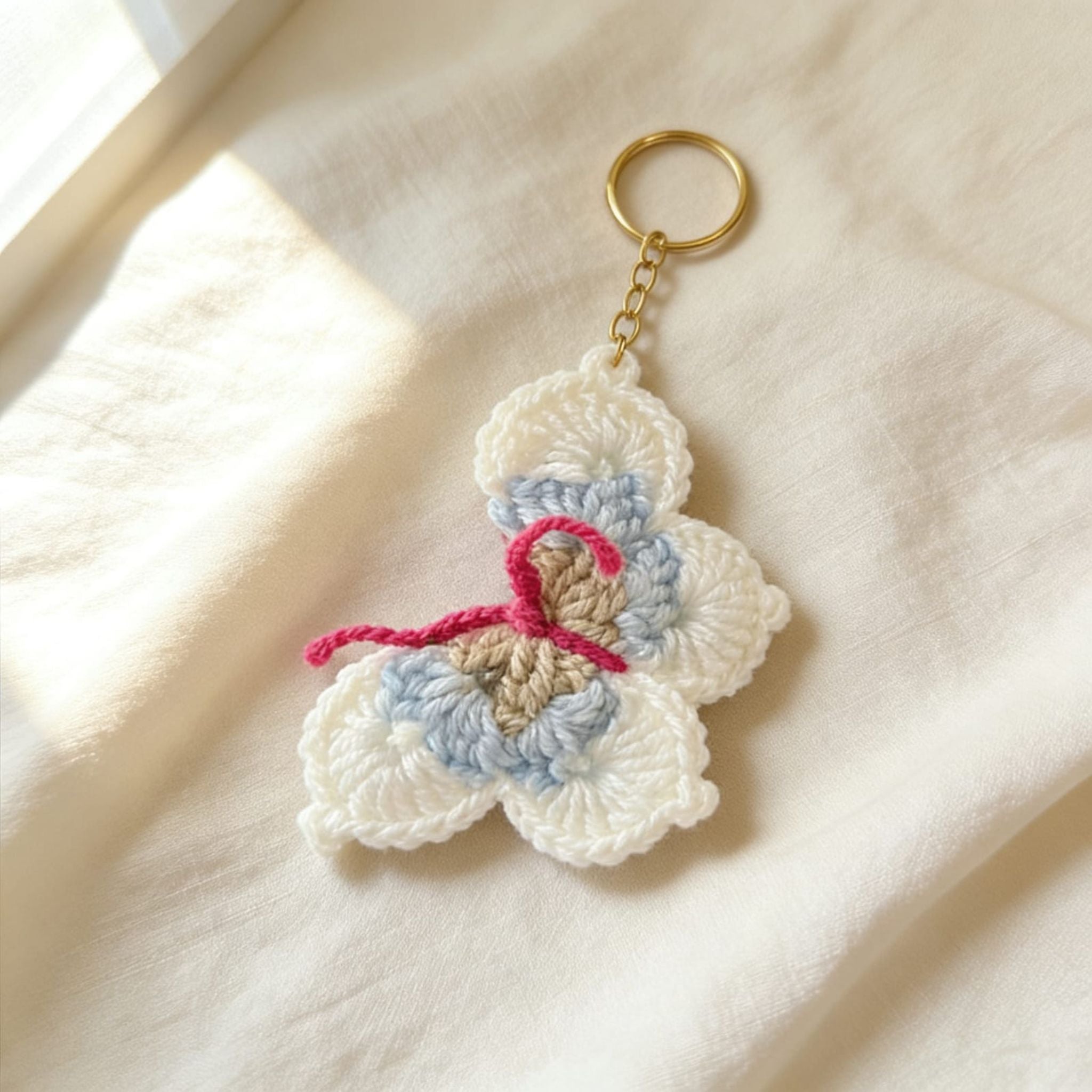 Sunflutter Crochet Butterfly Keychain (White-Grey) by Suryatra