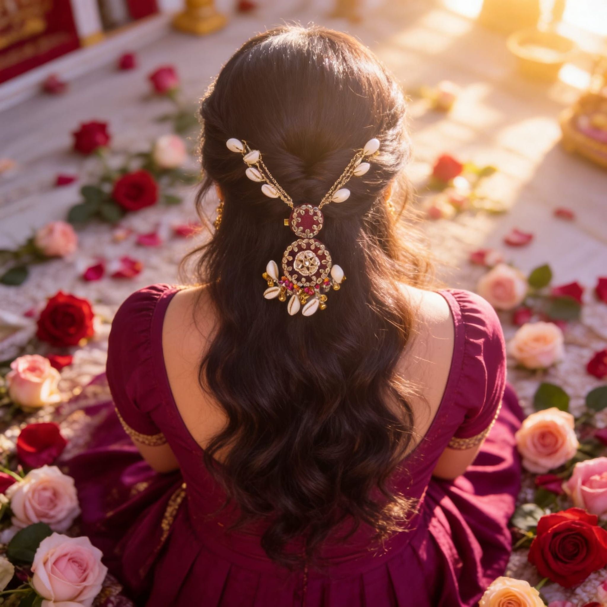 Royal Rose Kundan Cowrie Hair Adornment by Suryatra
