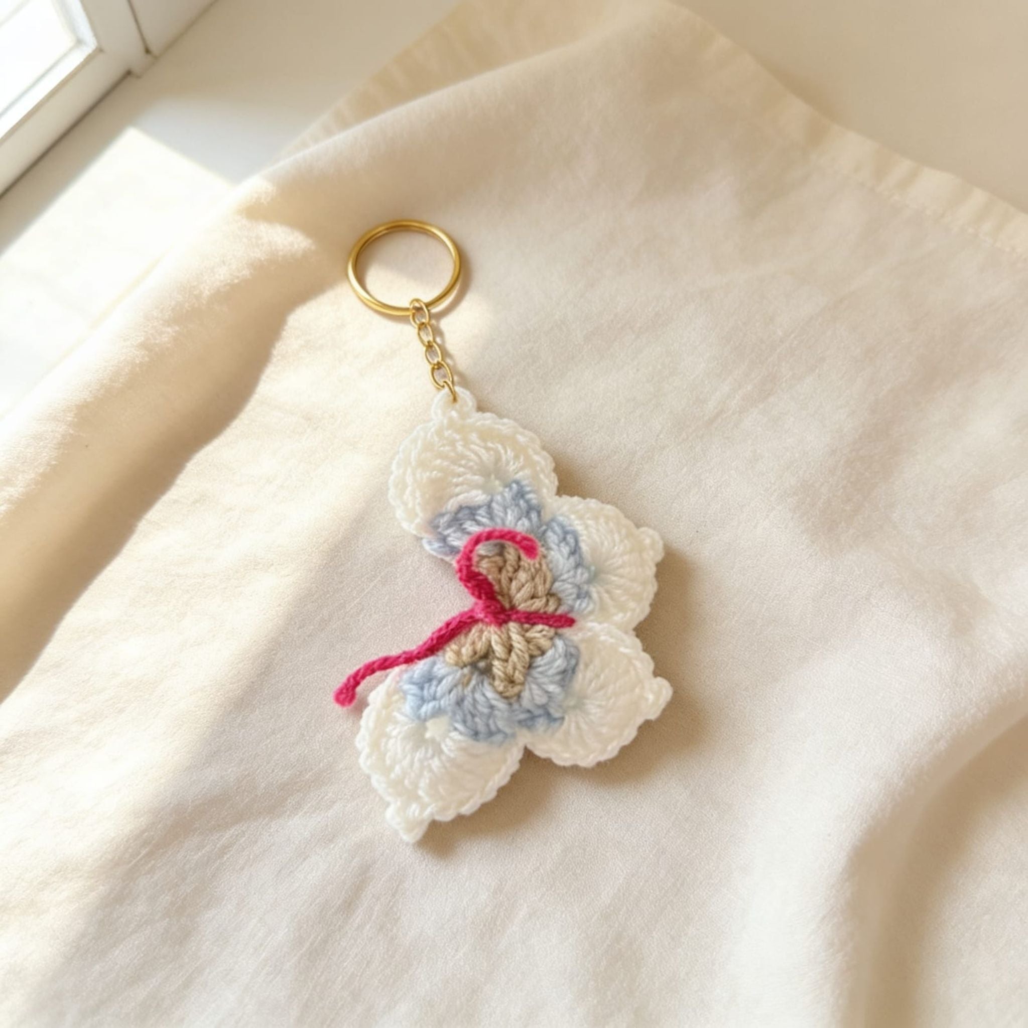 Sunflutter Crochet Butterfly Keychain (White-Grey) by Suryatra