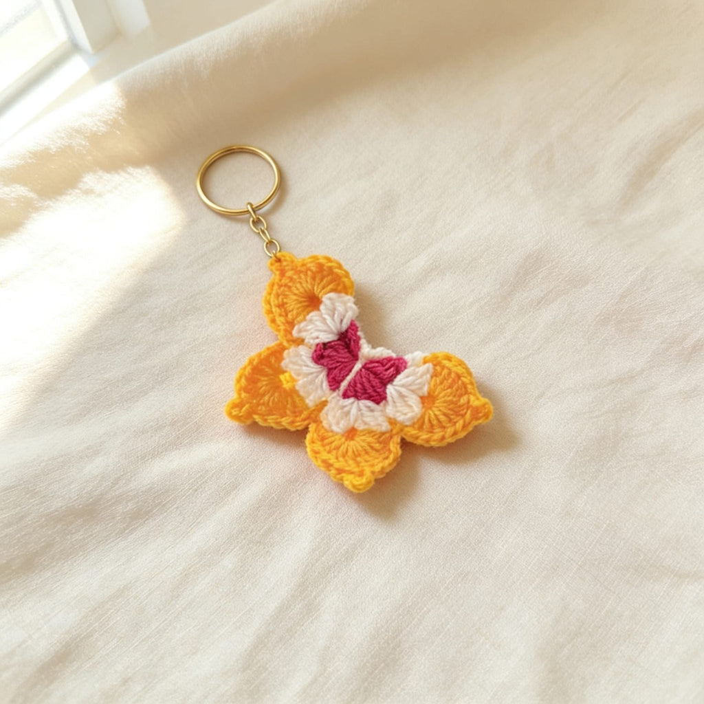 Sunflutter Crochet Butterfly Keychain (Yellow-Pink) by Suryatra