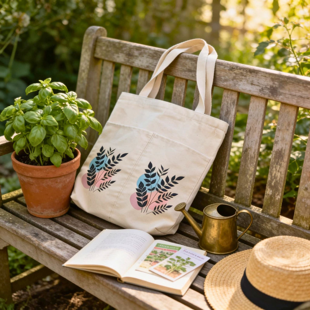 Botanical Canvas Tote Bag (Black Leaves)