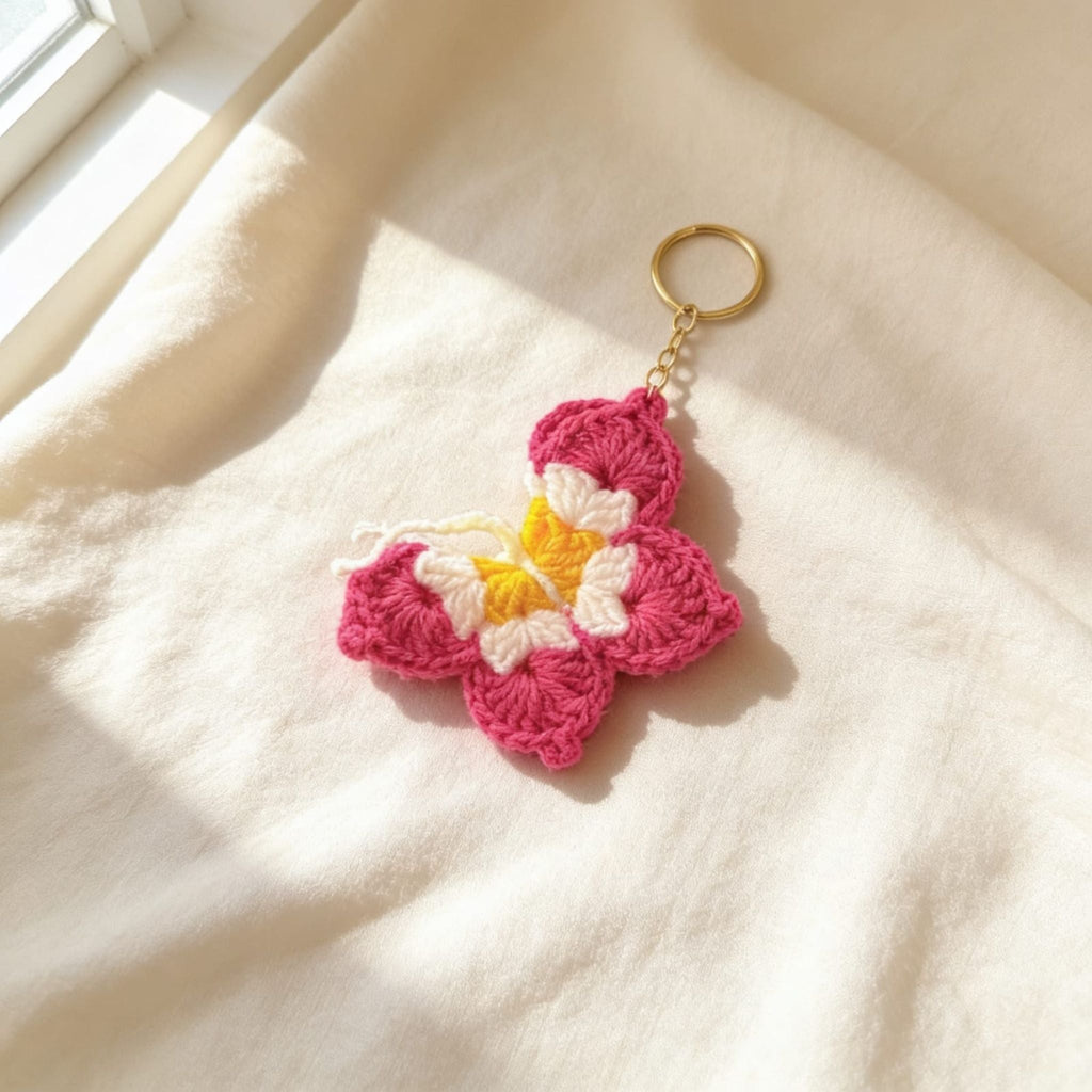 Sunflutter Crochet Butterfly Keychain (Pink-White) by Suryatra