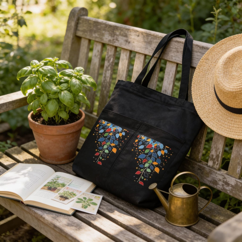 Mosaic Vine Noir Canvas Tote Bag by Suryatra