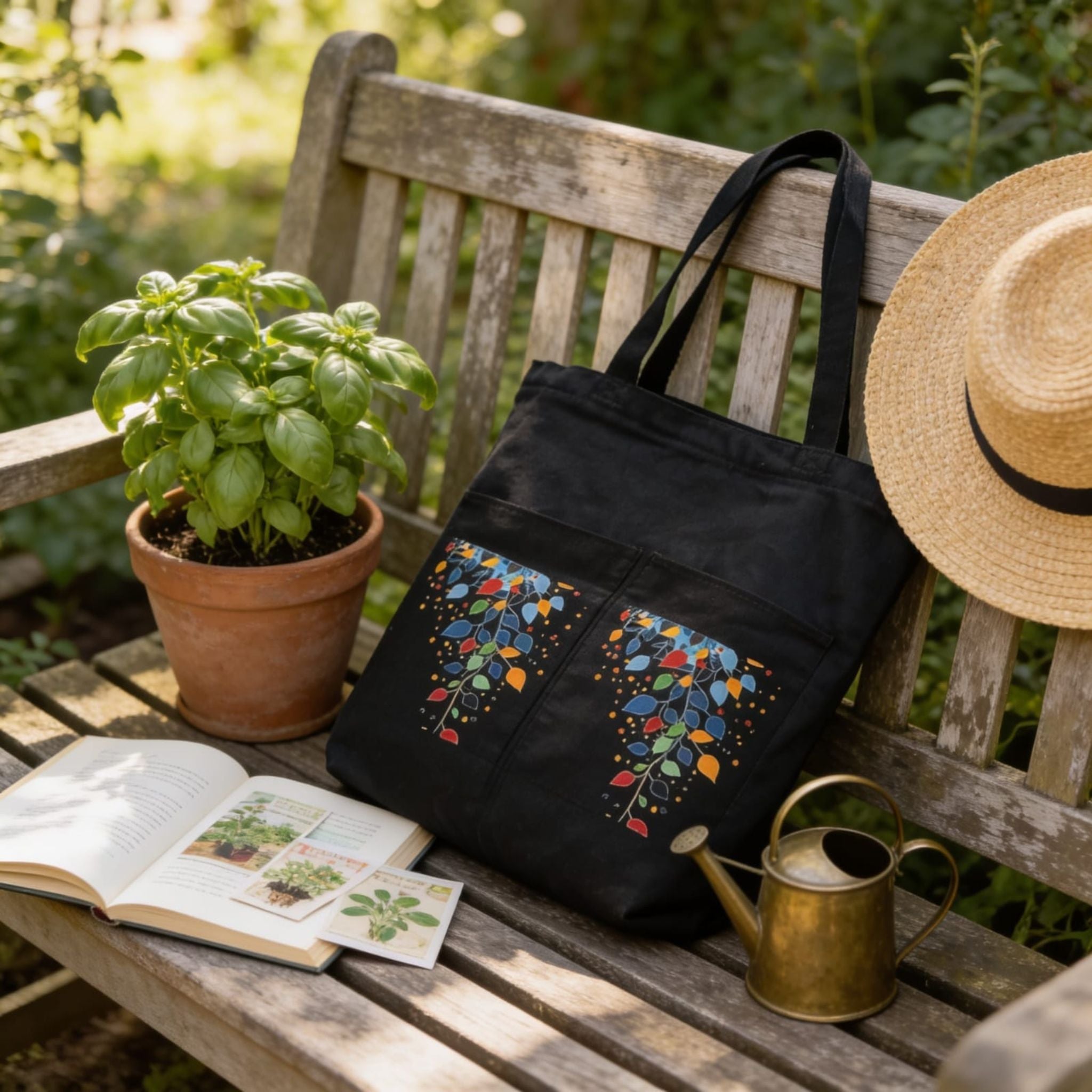 Mosaic Vine Noir Canvas Tote Bag by Suryatra