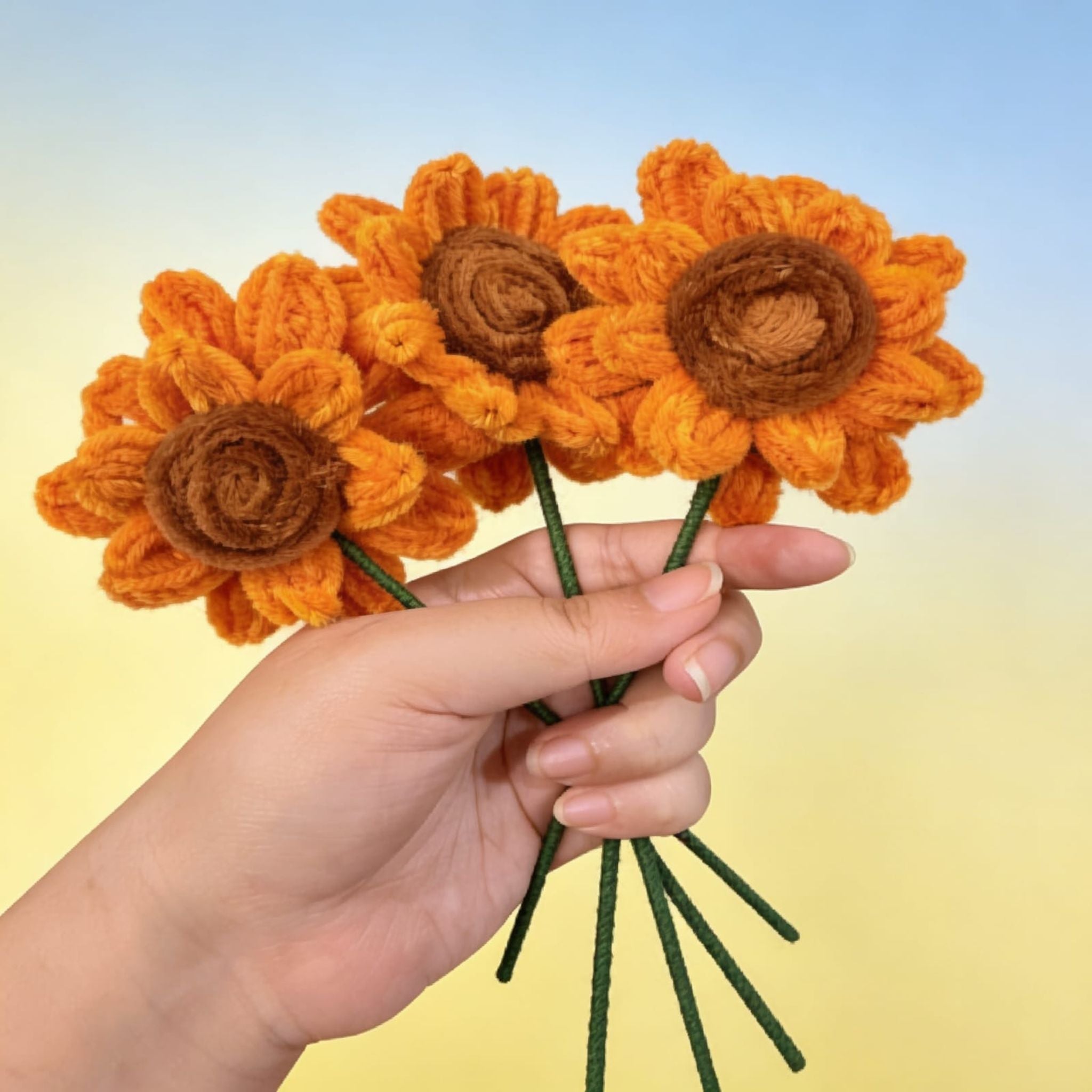 Sunflutter Pipe-Cleaner Crochet Sunflower(Set of 3 Orange) by Suryatra