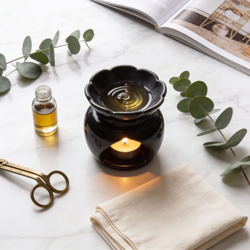 Glossy Black Colour Ceramic Diffuser by Suryatra