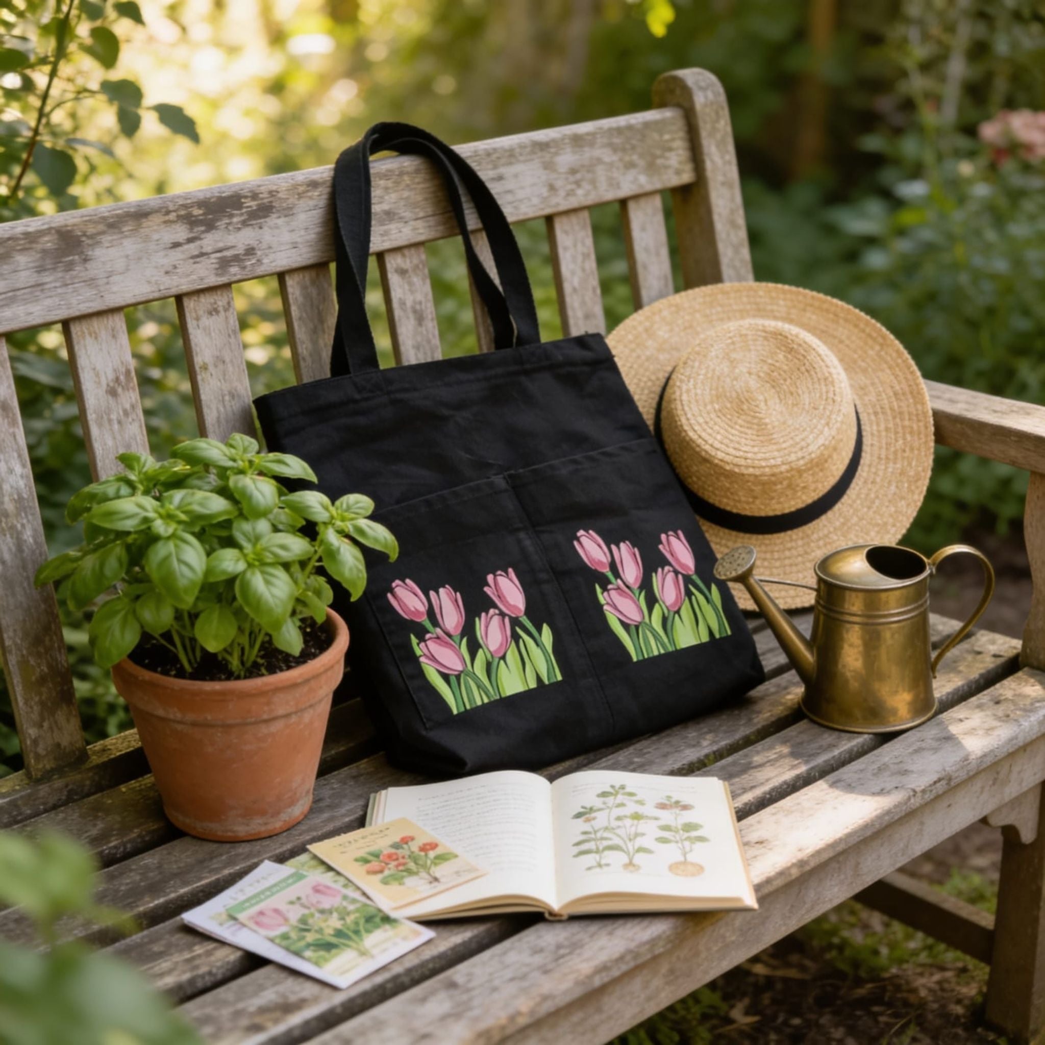 Noir Tulip Canvas Tote Bag by Suryatra