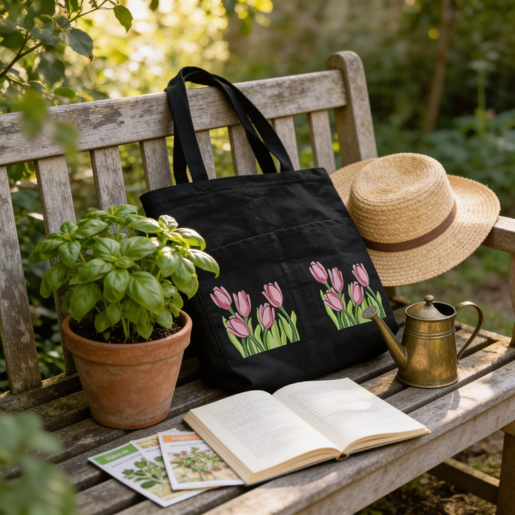 Noir Tulip Canvas Tote Bag by Suryatra