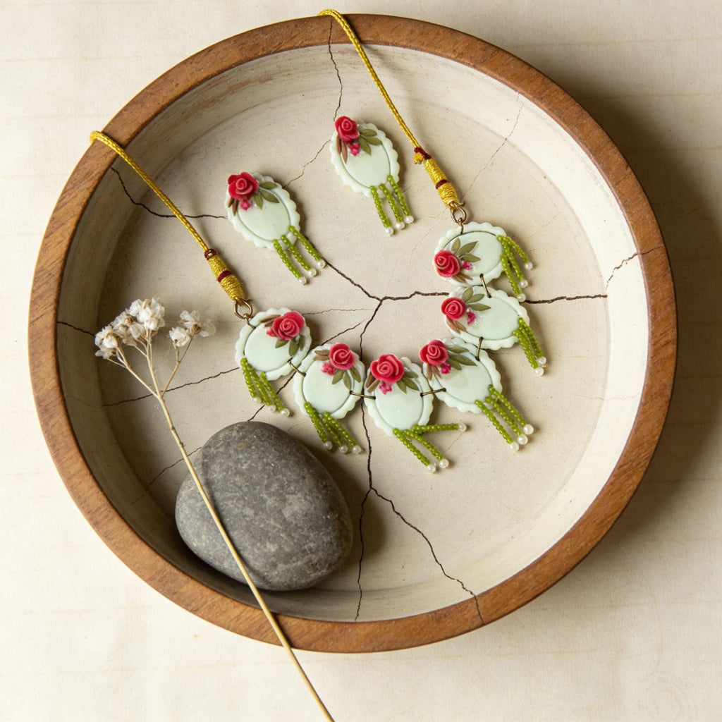 Rose Garden Polymer Clay Jewellery Set by Suryatra