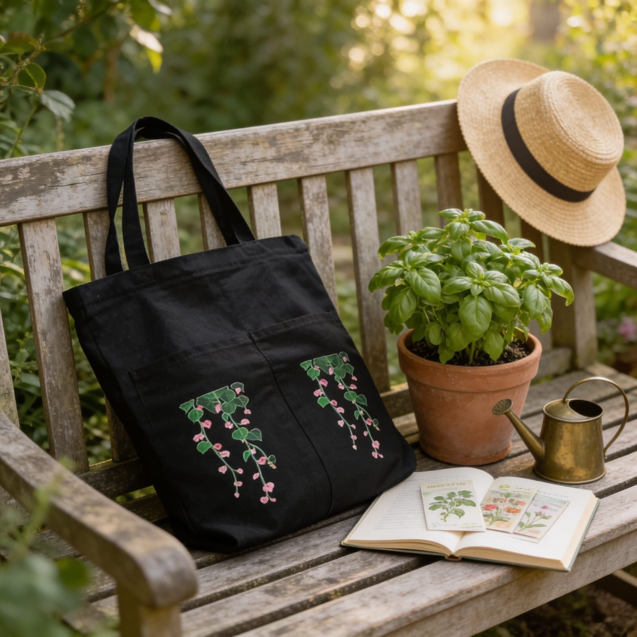 Trailing Vine Noir Canvas Tote Bag by Suryatra