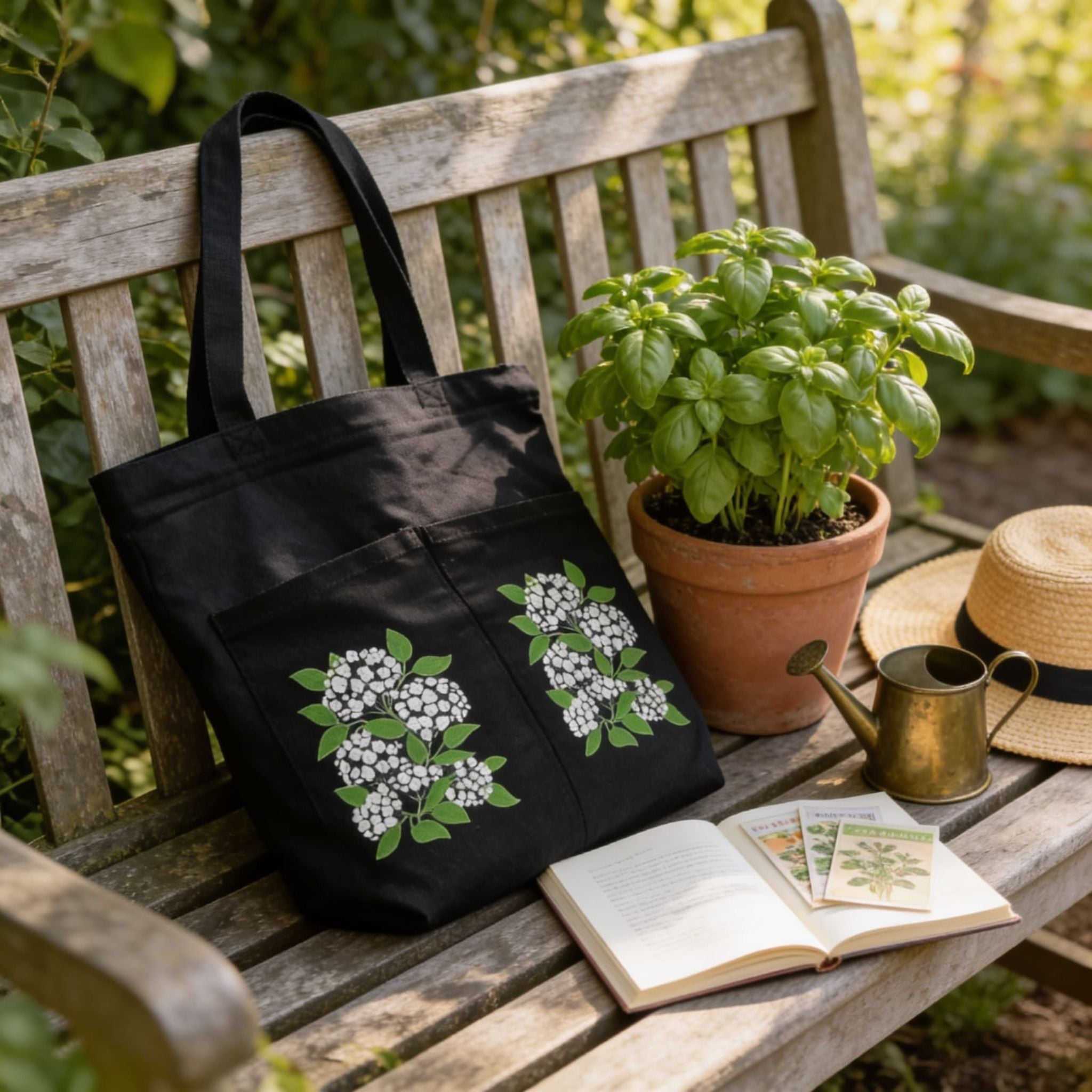 Noir Elderblossom Canvas Tote Bag by Suryatra