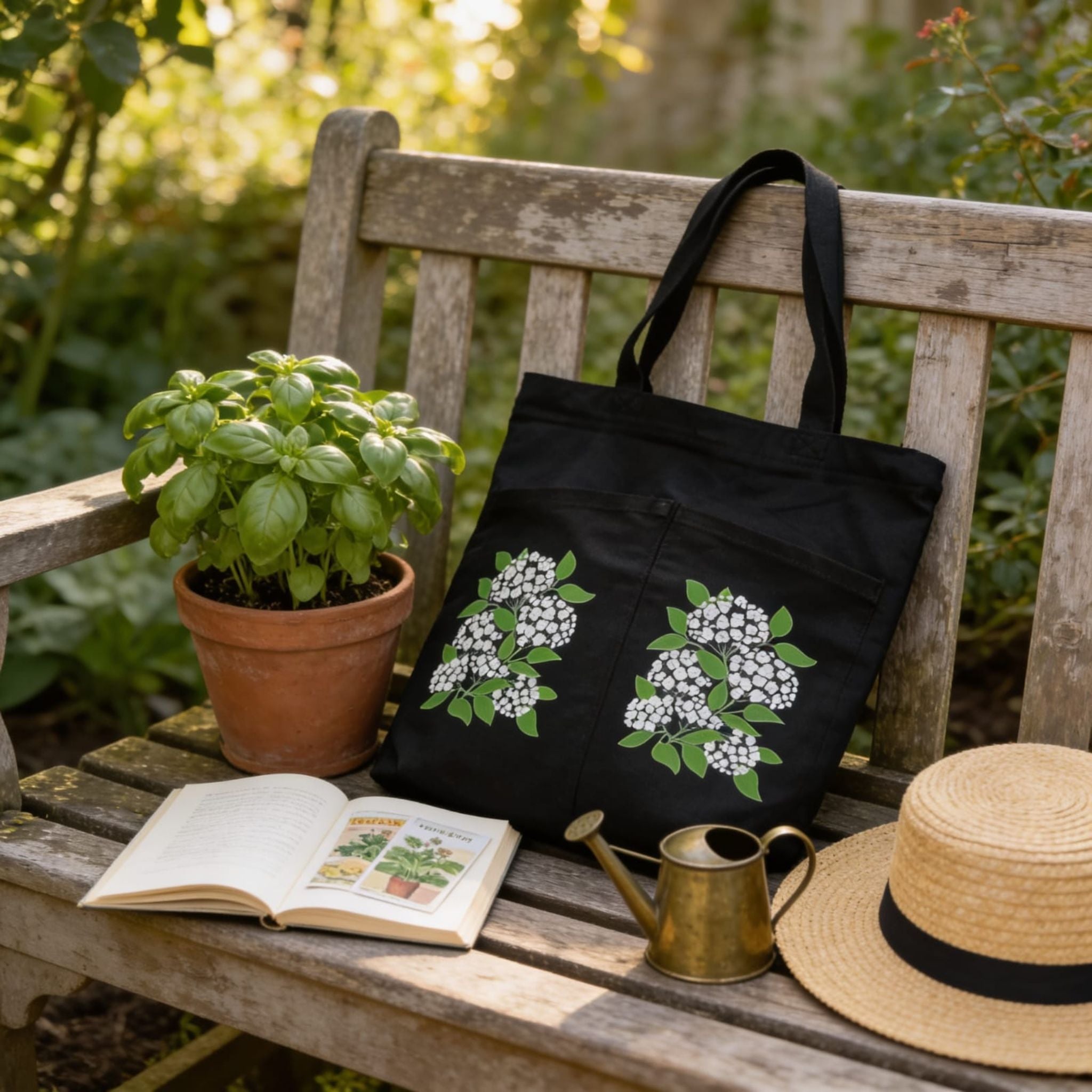 Noir Elderblossom Canvas Tote Bag by Suryatra