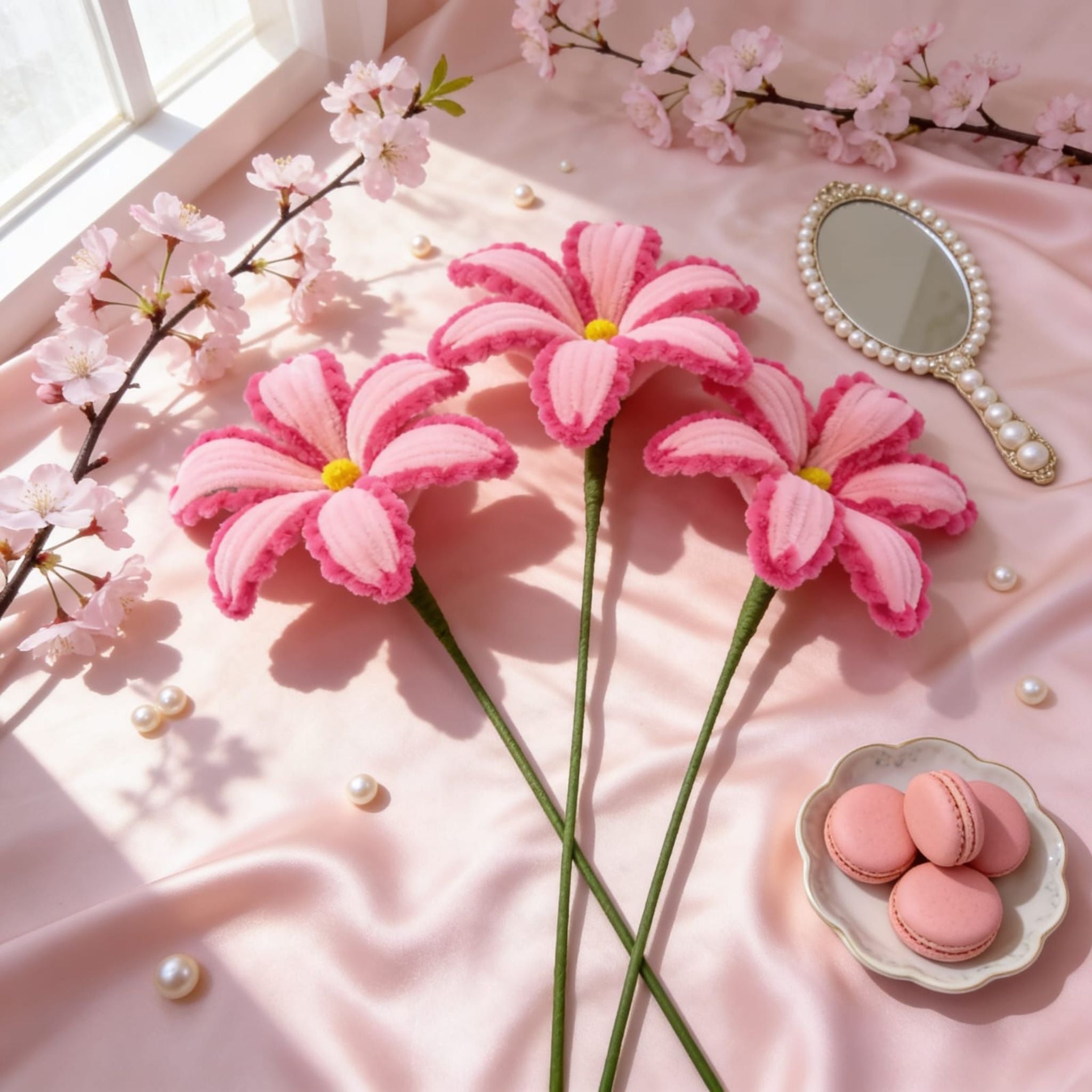Sunflutter Pipe-Cleaner flower (Set of 3 Pink) by Suryatra