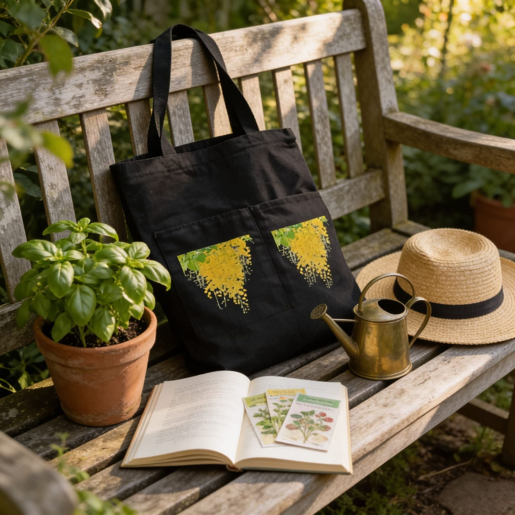 Amaltas Blossom Noir Canvas Tote Bag by Suryatra