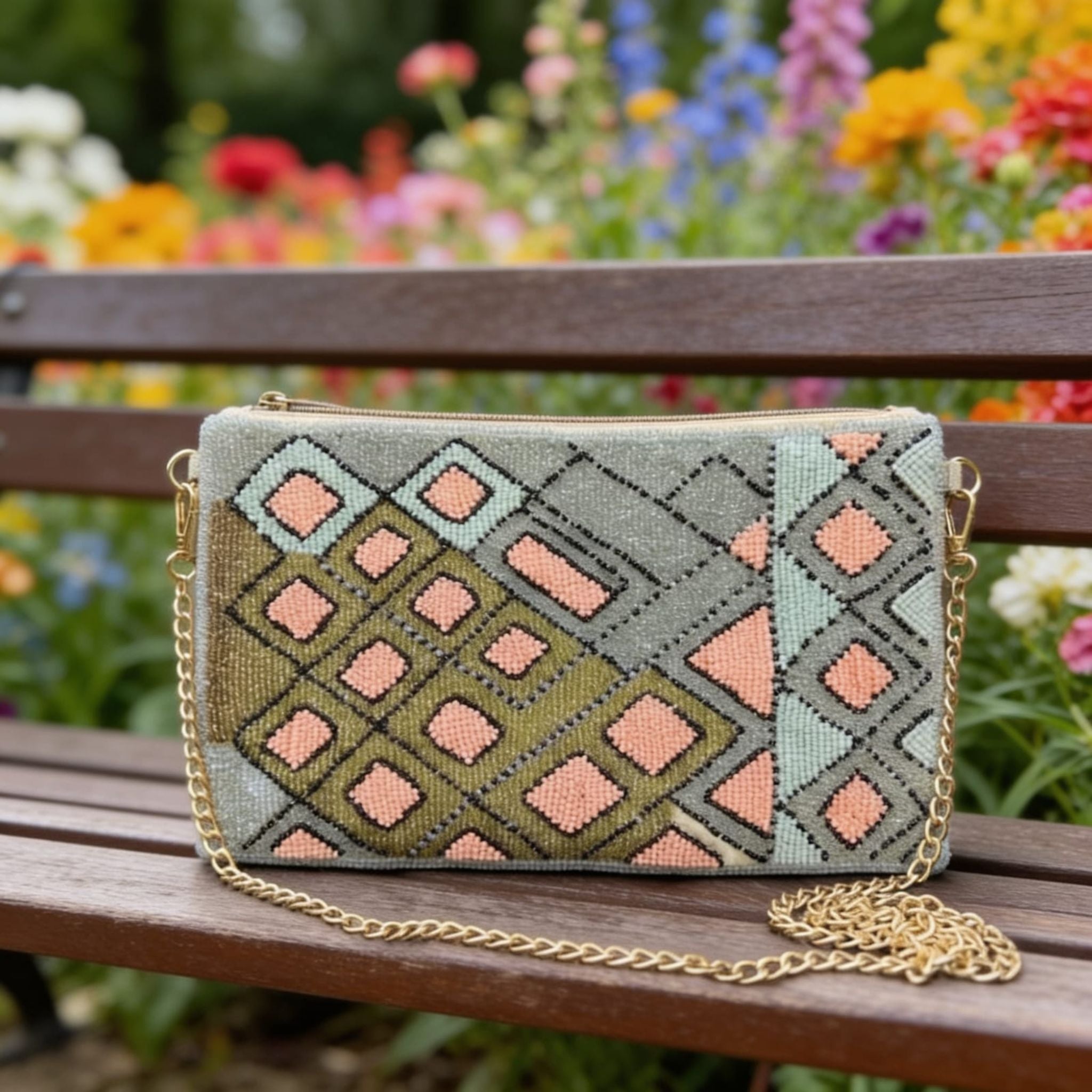Mosaic Diamond Beaded Sling Bag by Suryatra
