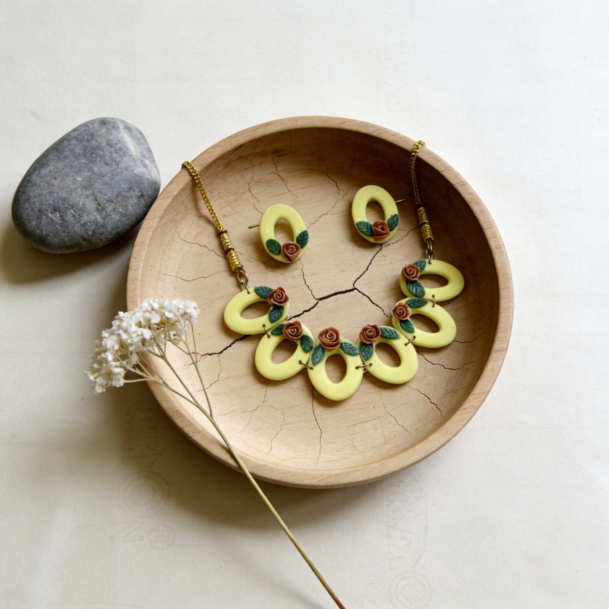 Golden Bloom Polymer Clay Jewellery Set by Suryatra