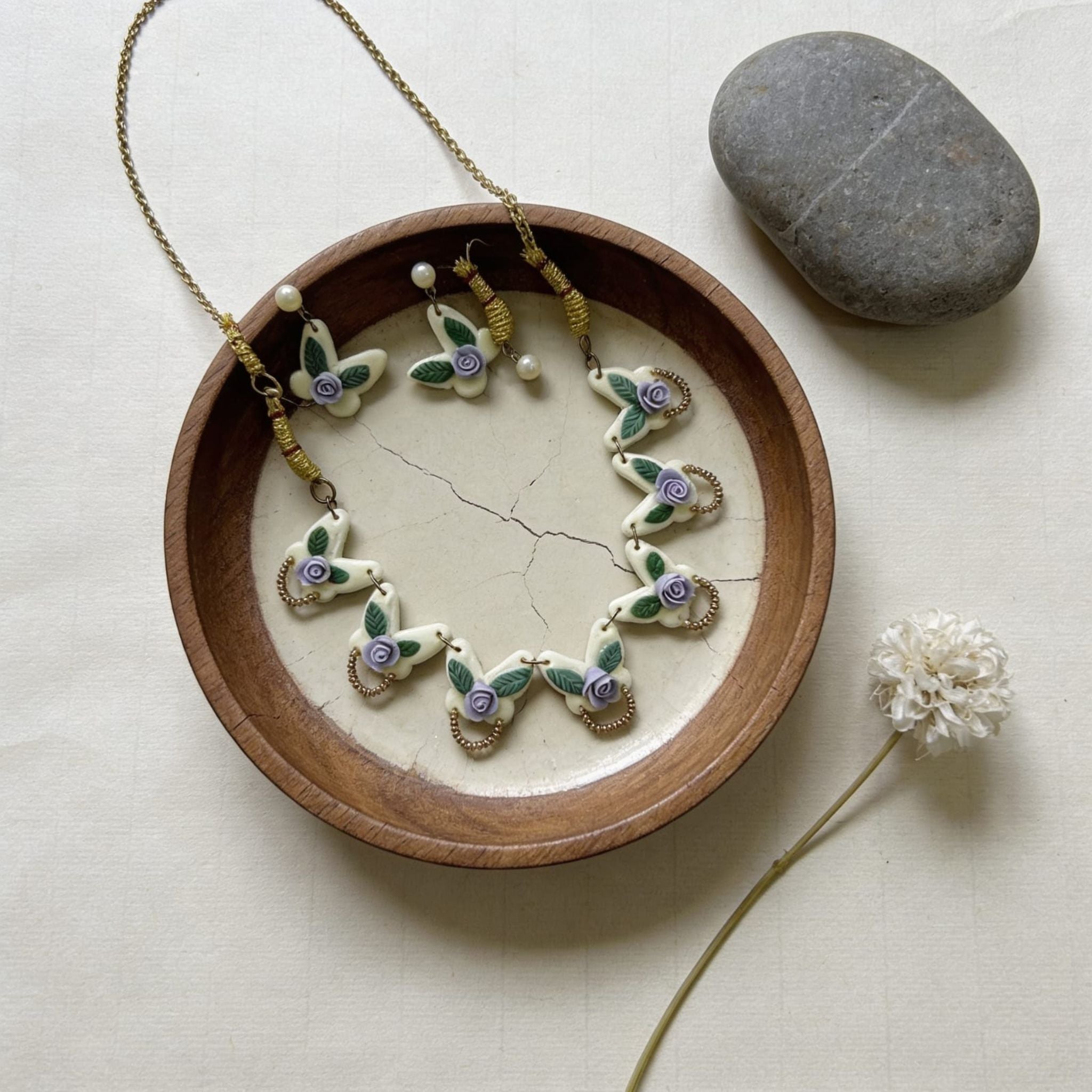 Lilac Vine Polymer Clay Jewellery Set by Suryatra