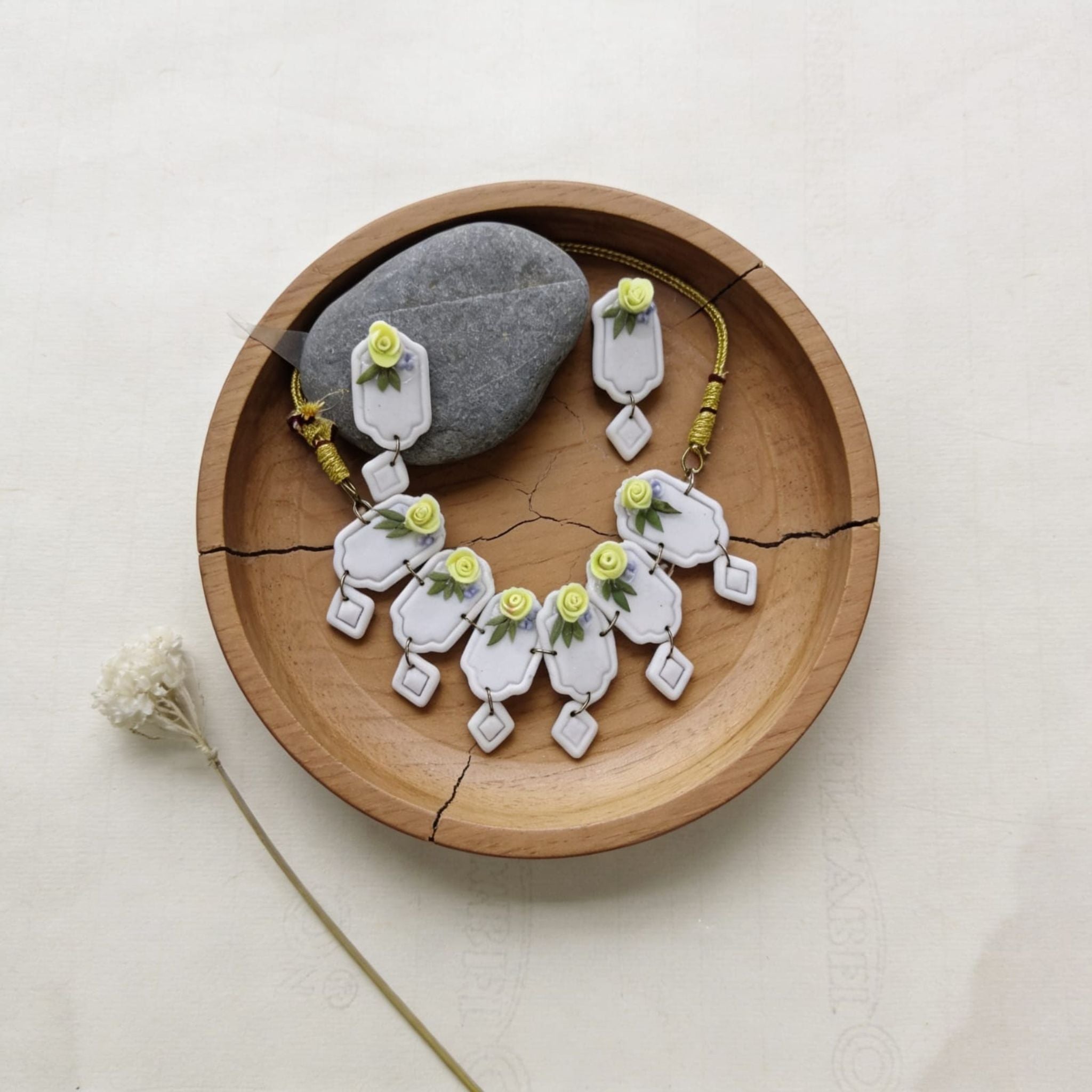 Lemon Blossom Polymer Clay Jewellery Set by Suryatra