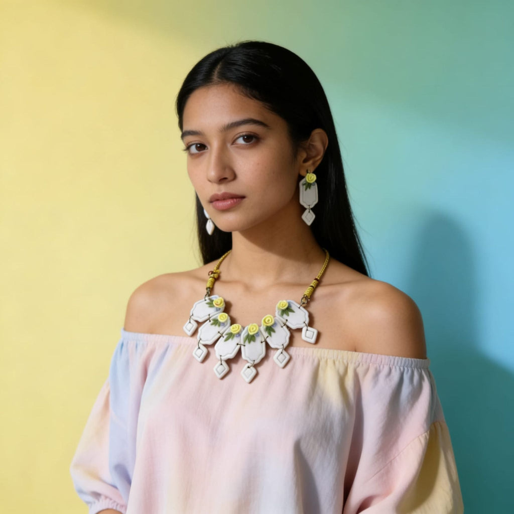 Lemon Blossom Polymer Clay Jewellery Set by Suryatra