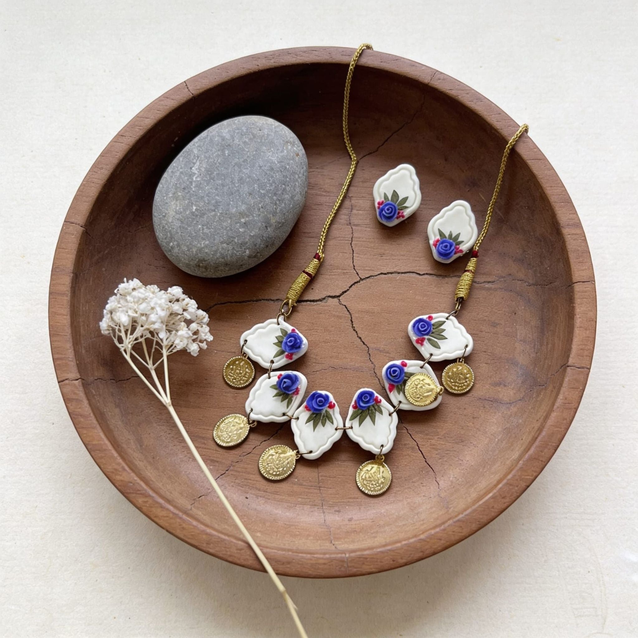 Sapphire Bloom Polymer Clay Jewellery Set by Suryatra