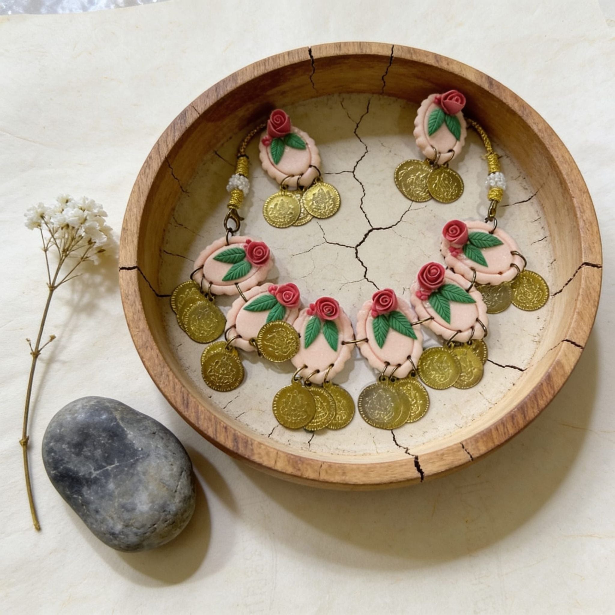Ivory Rose Elegance Polymer Clay Jewellery Set by Suryatra